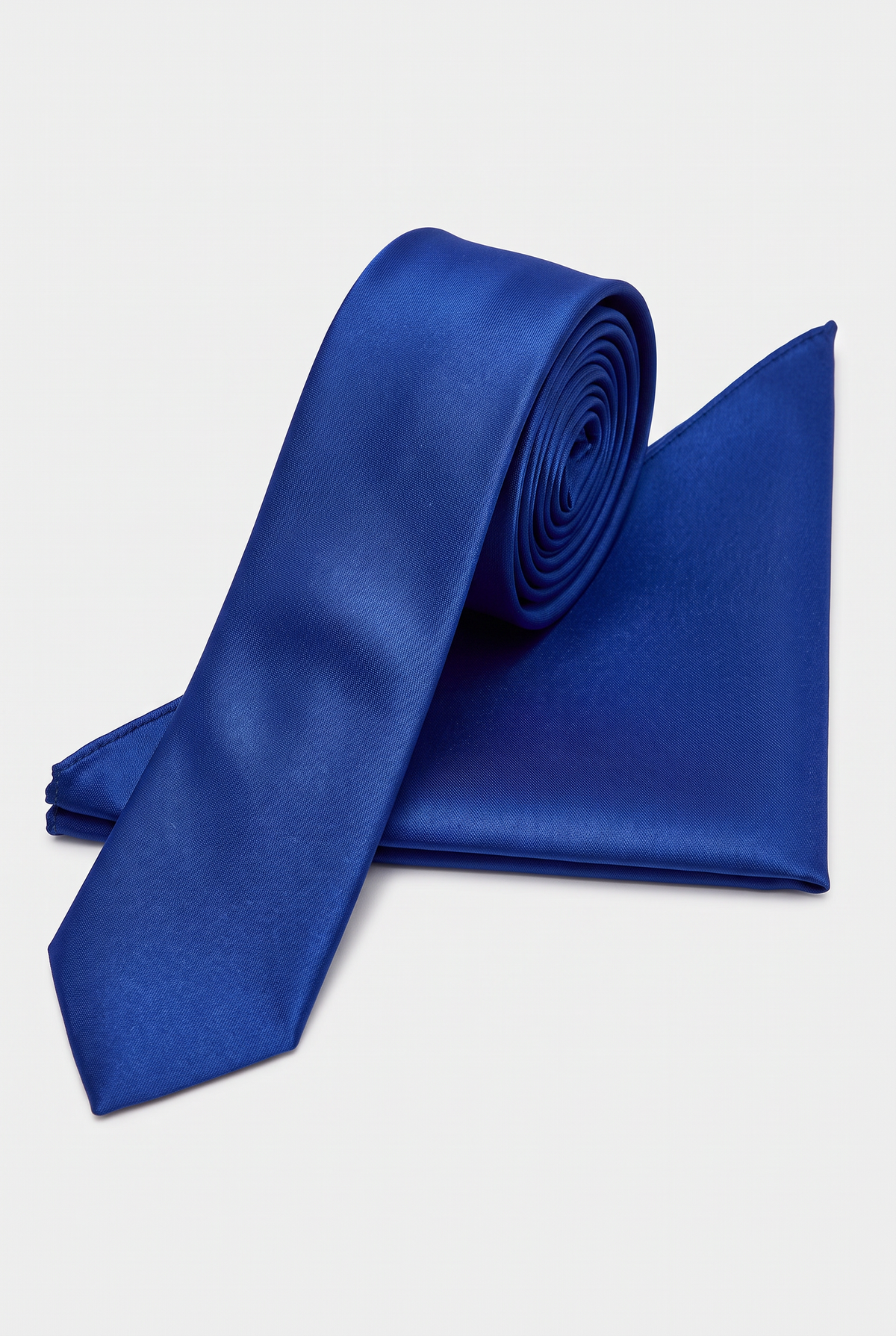 Royal Blue satin tie and matching pocket square set