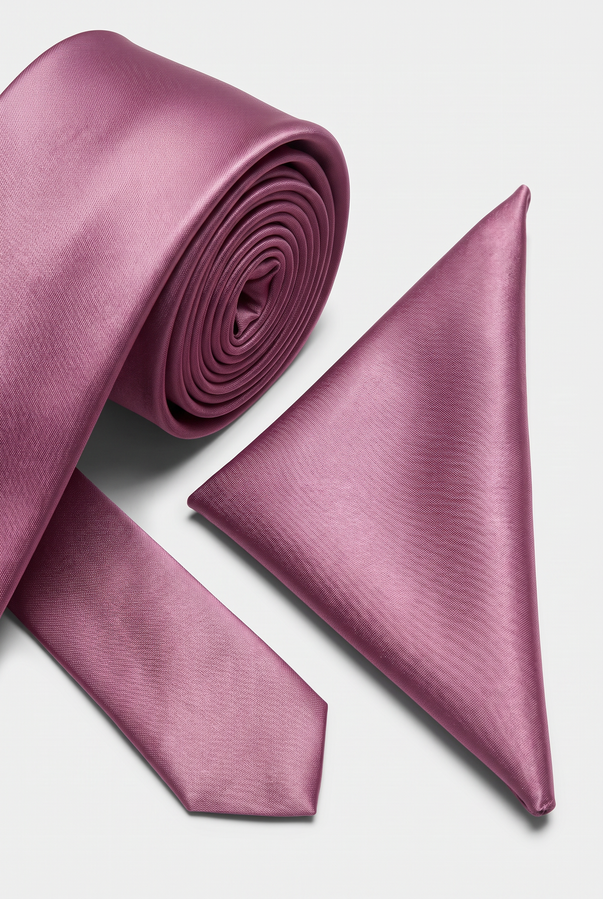 Violet satin tie and matching pocket square set