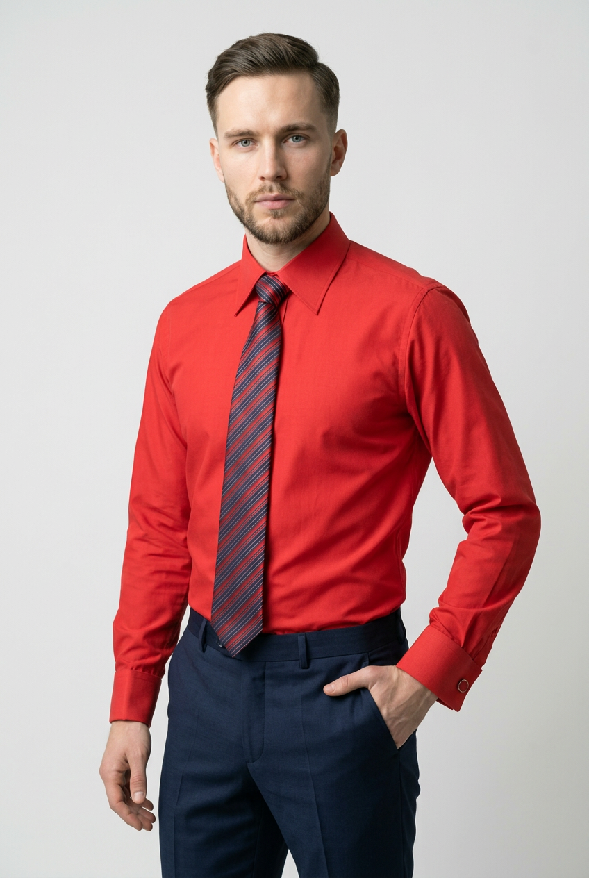 Ensemble chemise formelle Rouge pour homme avec cravate rayée et boutons de manchette