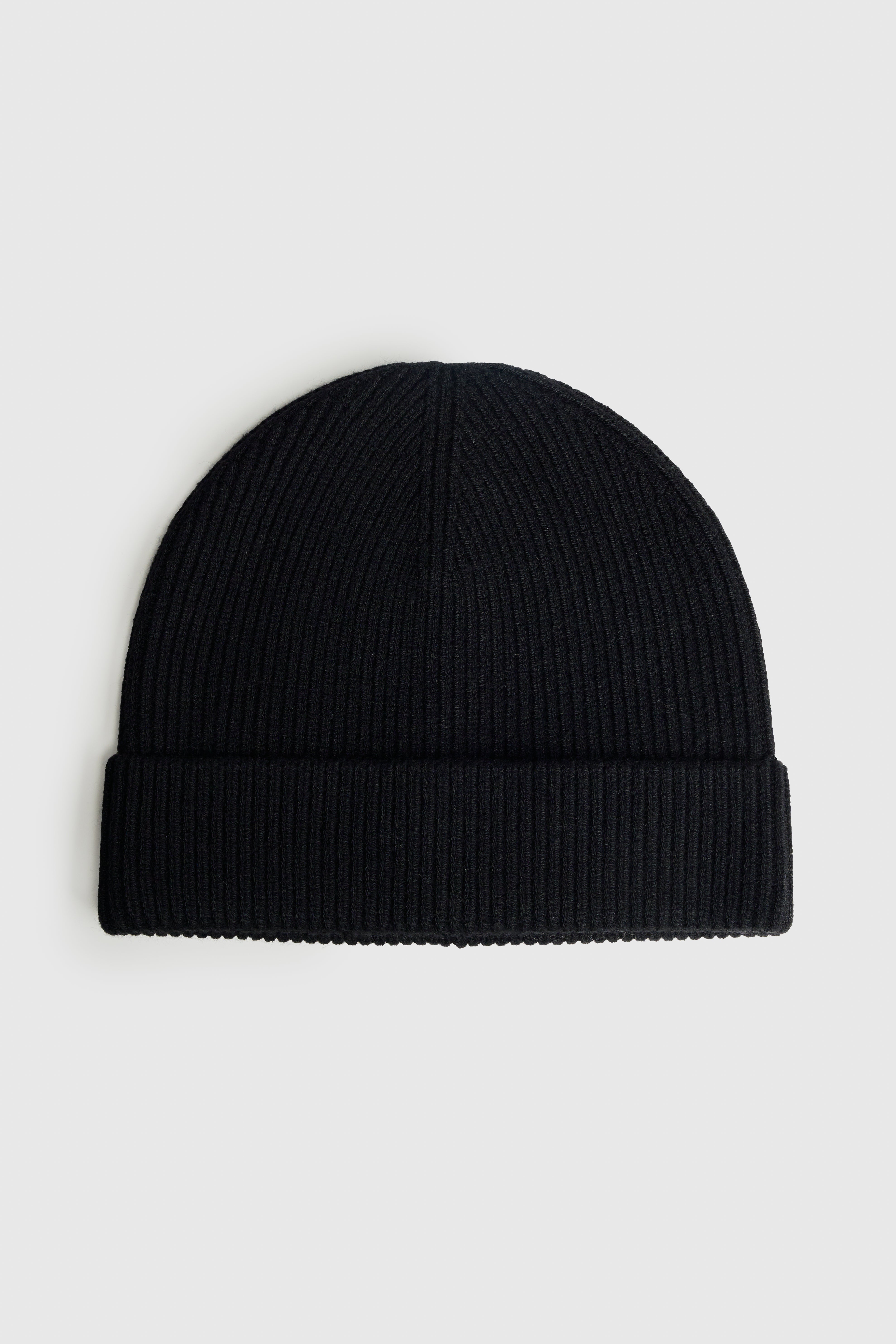 Bonnet à revers en tricot côtelé pour homme - Noir