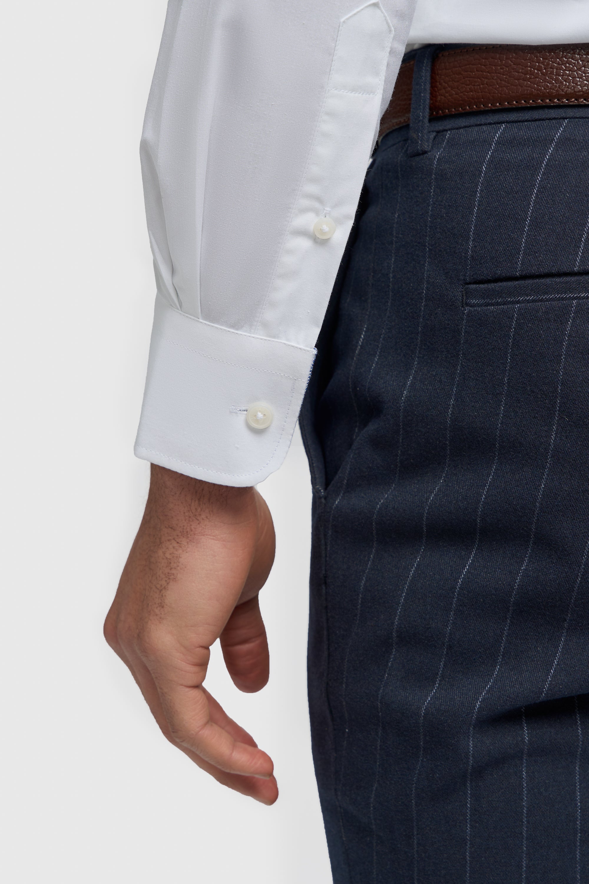 Men's Round Collar Cotton Slim Fit Formal Shirt - White