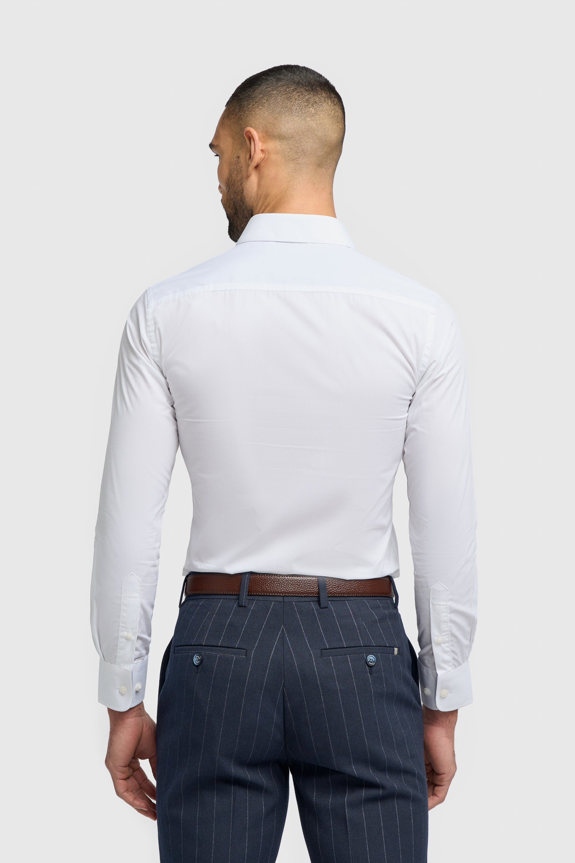 Men's Round Collar Cotton Slim Fit Formal Shirt - White