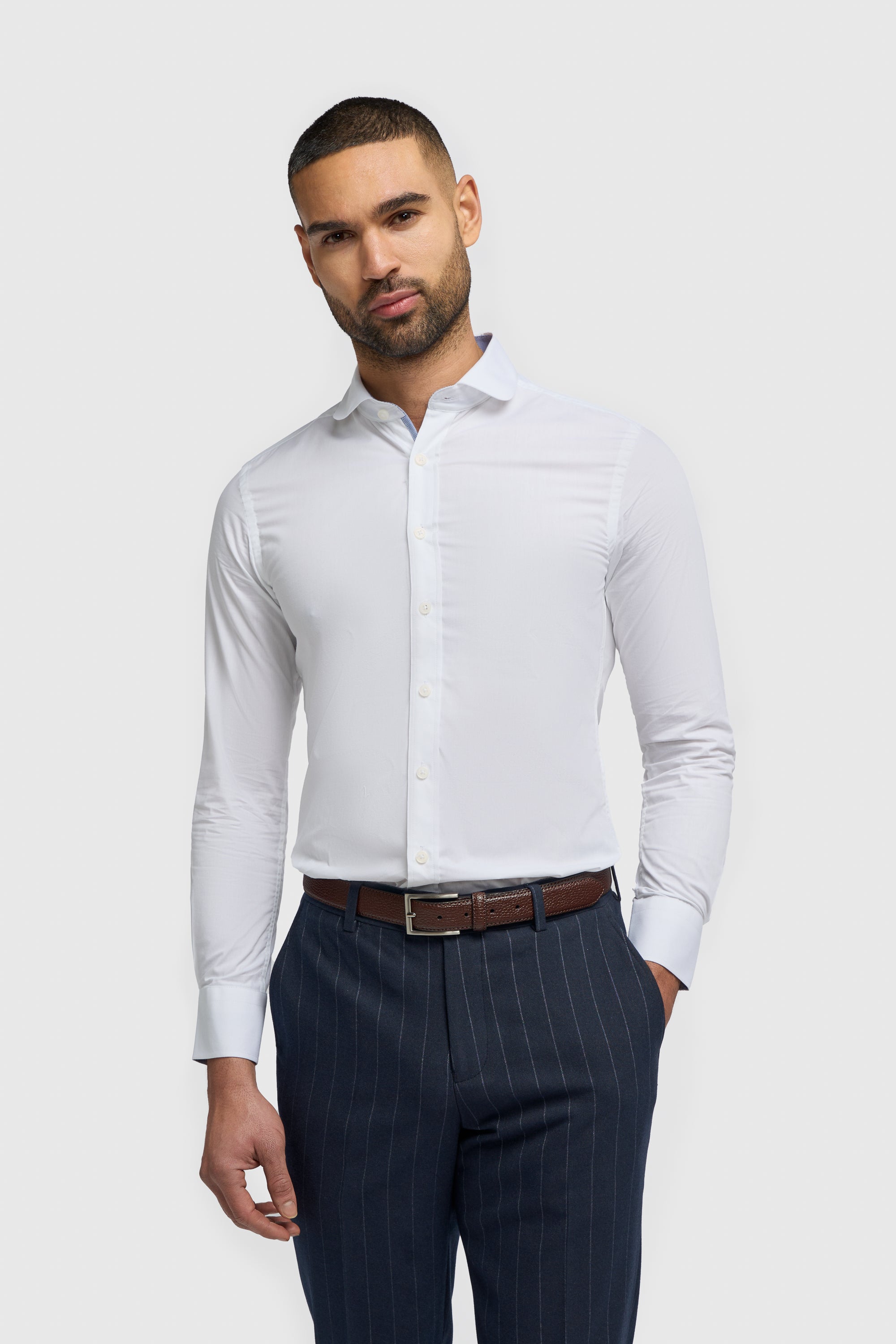 Men's Round Collar Cotton Slim Fit Formal Shirt - White