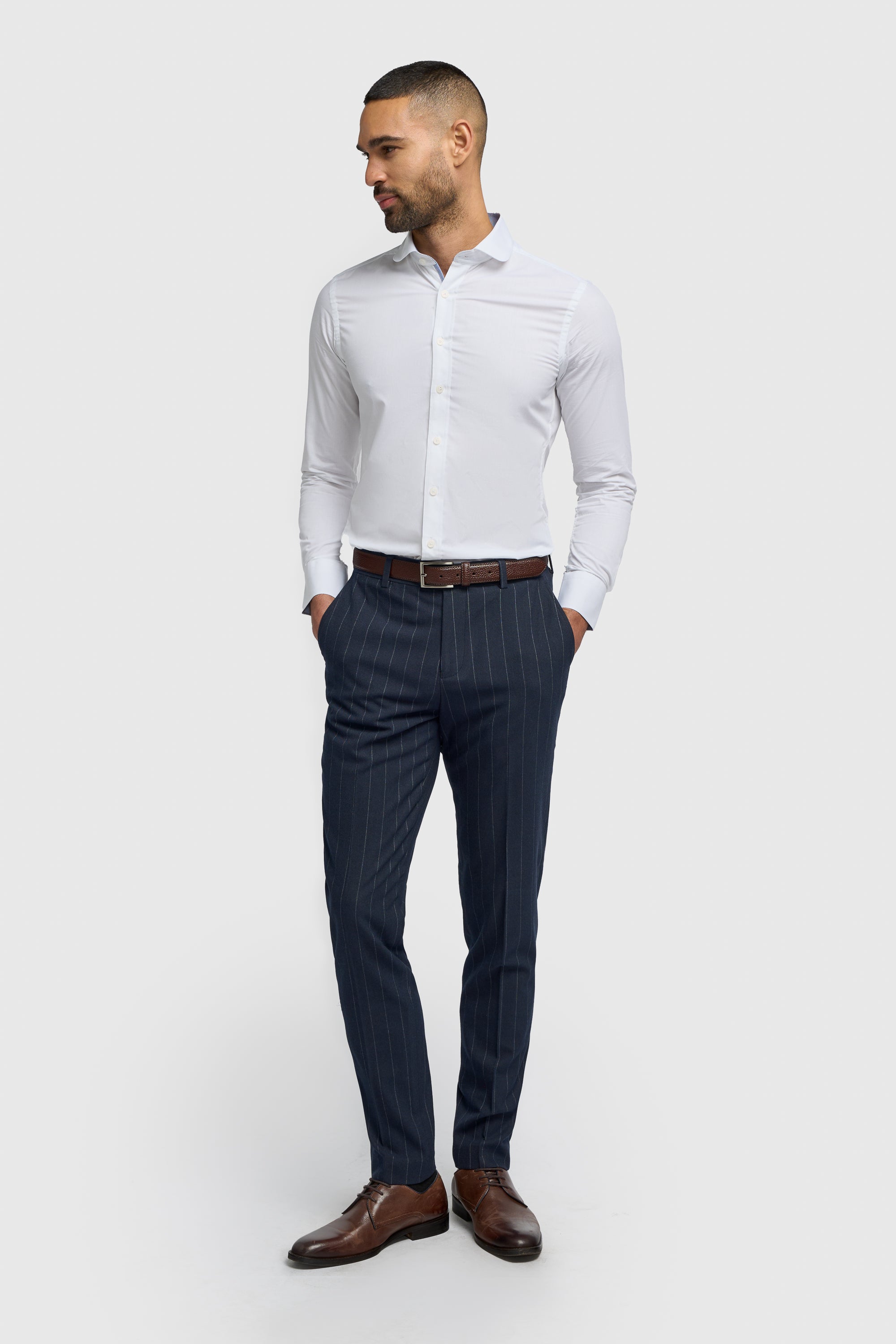 Men's Round Collar Cotton Slim Fit Formal Shirt - White