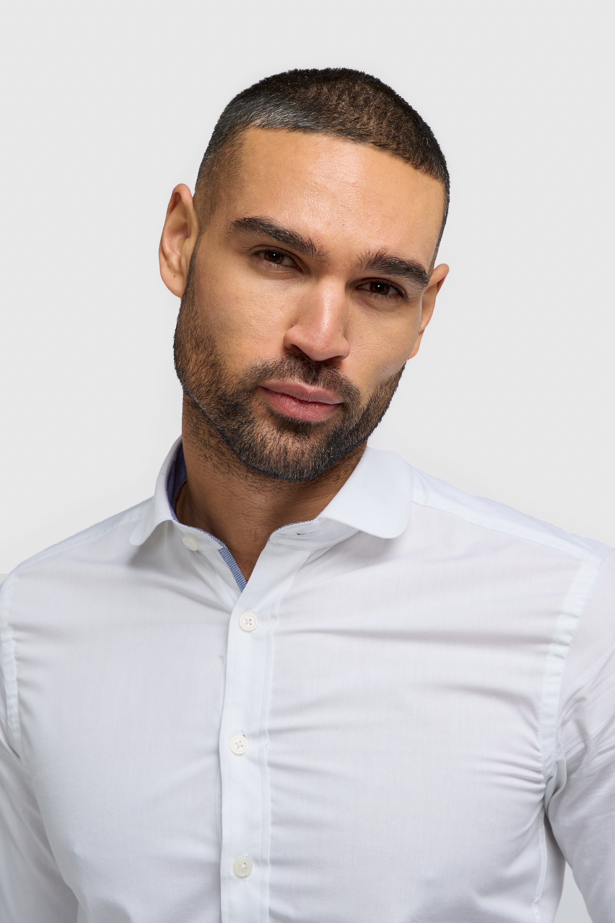Men's Round Collar Cotton Slim Fit Formal Shirt - White