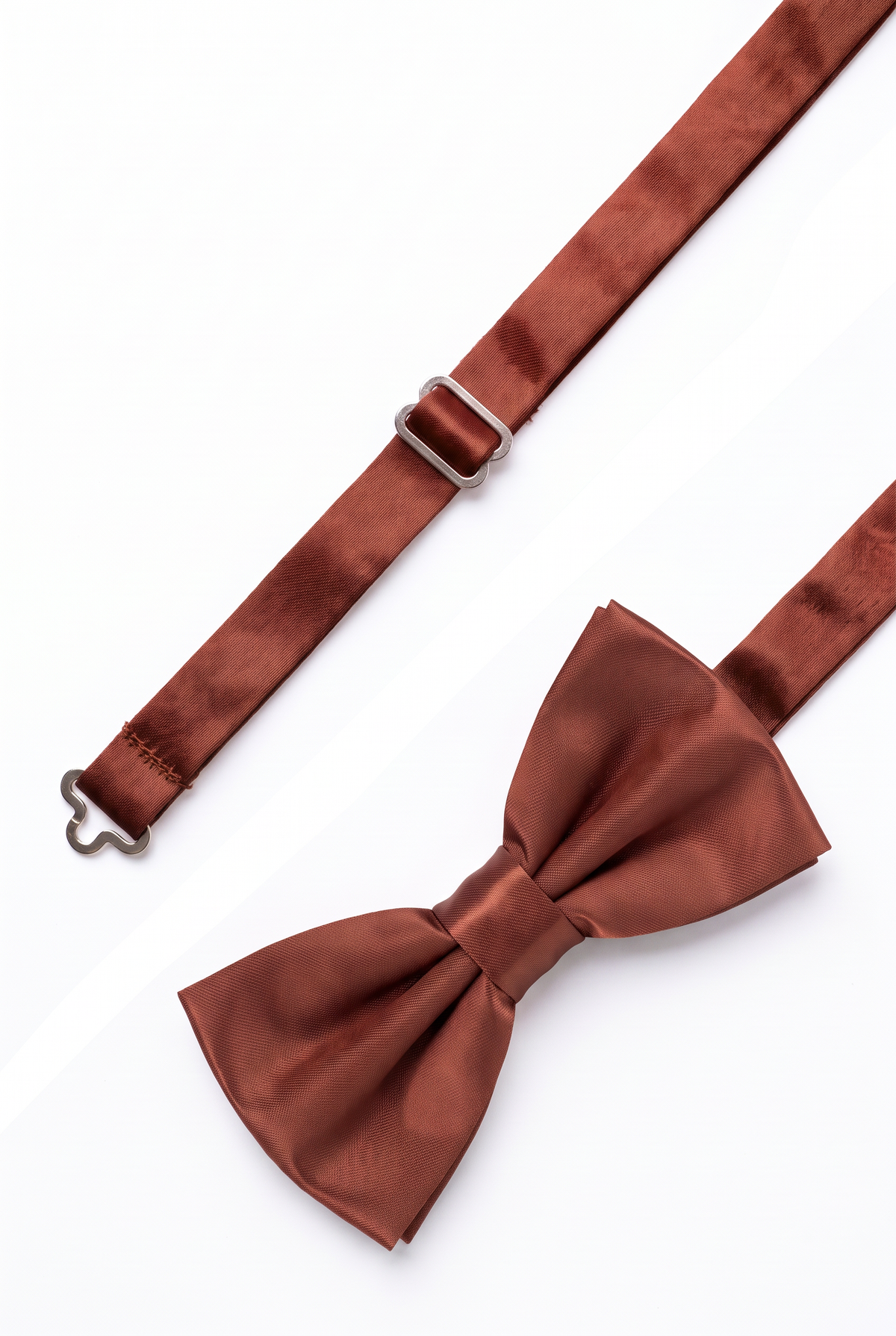 Adjustable brown satin bow tie for men with metal hook fastening