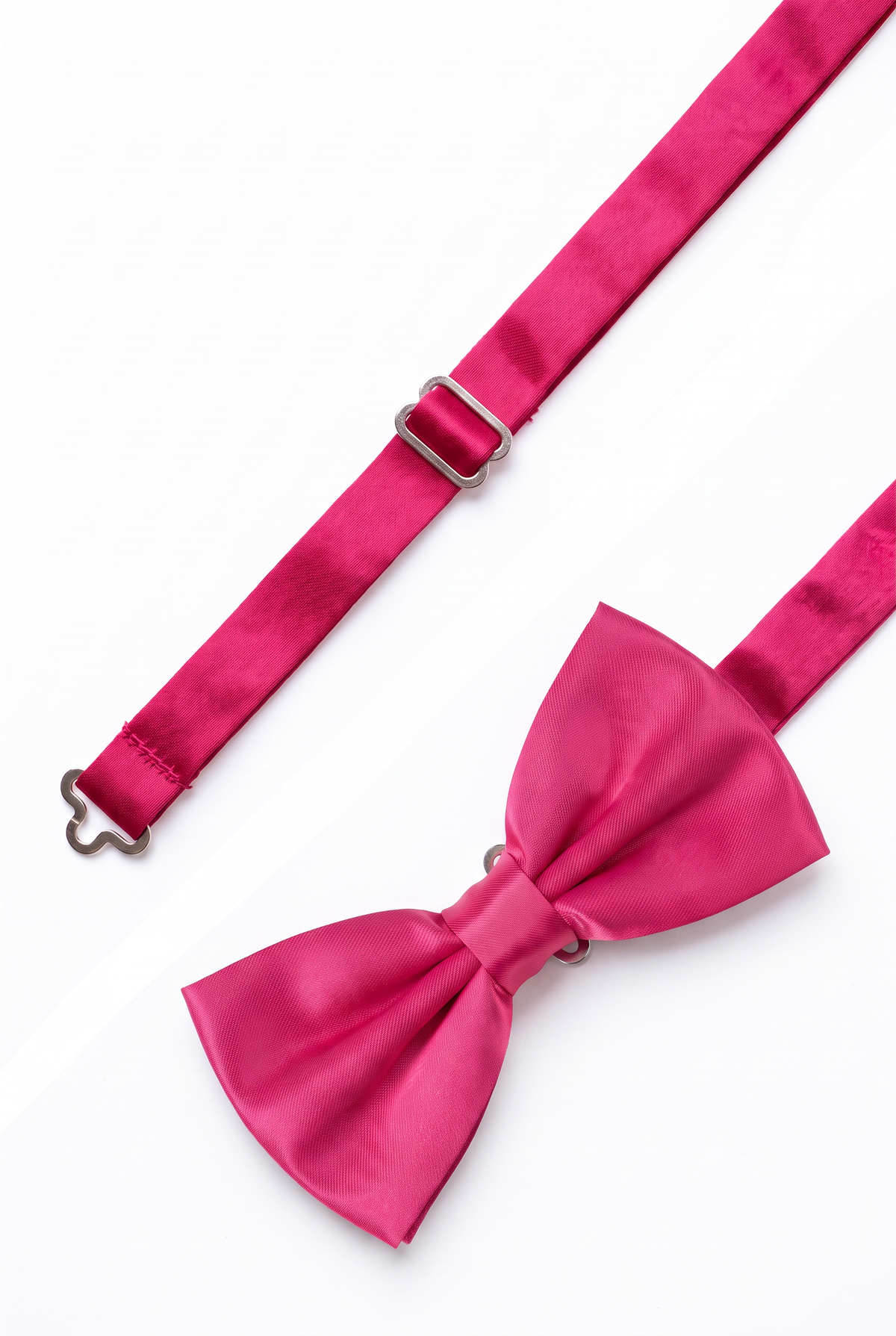 Adjustable fuchsia satin bow tie for men with metal hook fastening