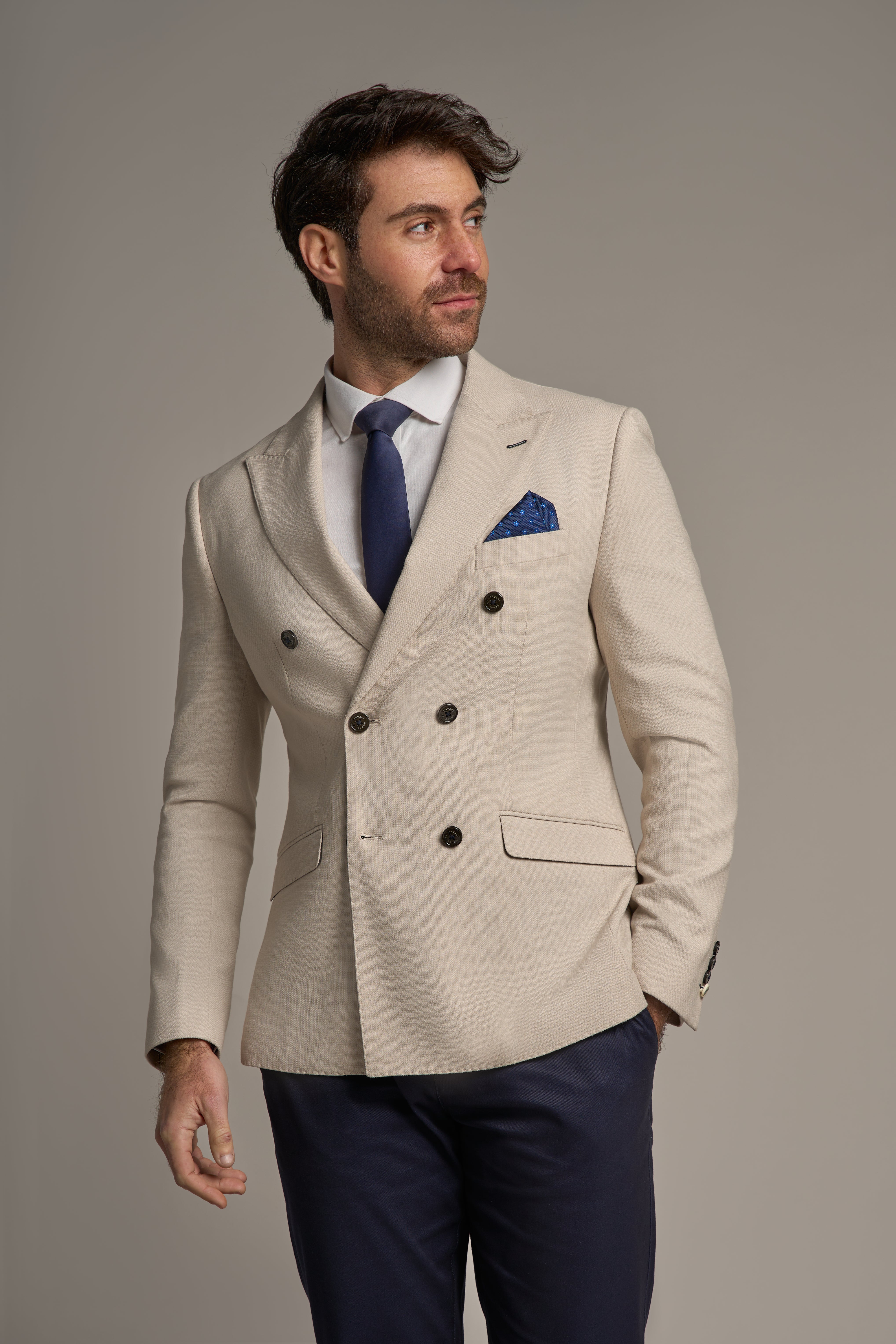 Blazer Double Boutonnage à Motif pour Homme - ROMEO - Beige