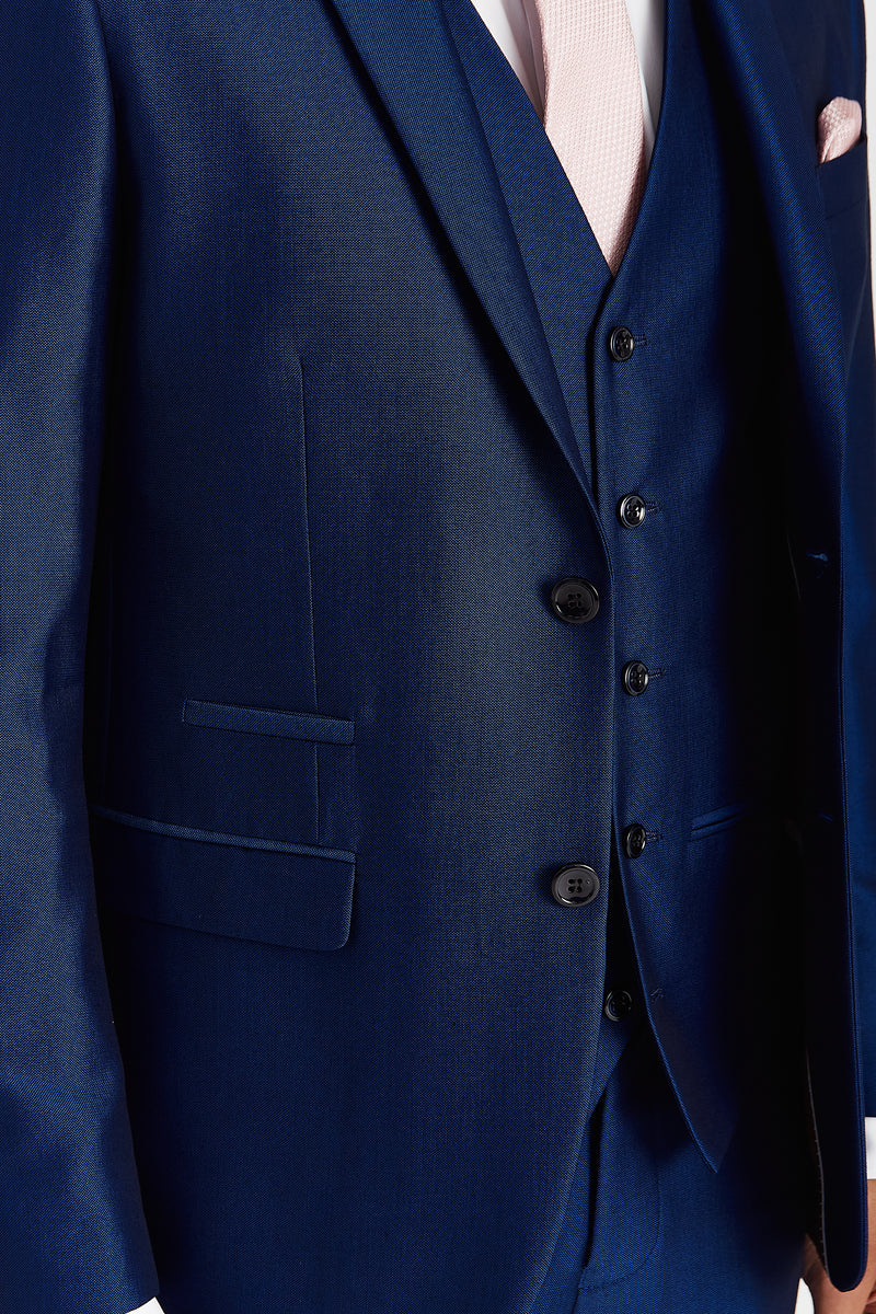 Men's Sheen Effect Navy Suit Jacket - KINGSLEY - Navy Blue