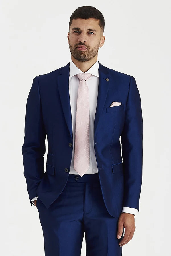 Men's Sheen Effect Navy Suit Jacket - KINGSLEY - Navy Blue Model Picture