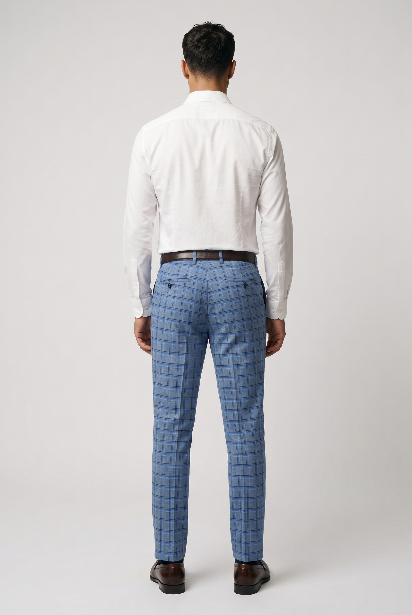Pantalones a medida para hombre con cuadro ventana Azul cielo – Pantalones formales elegantes de corte slim