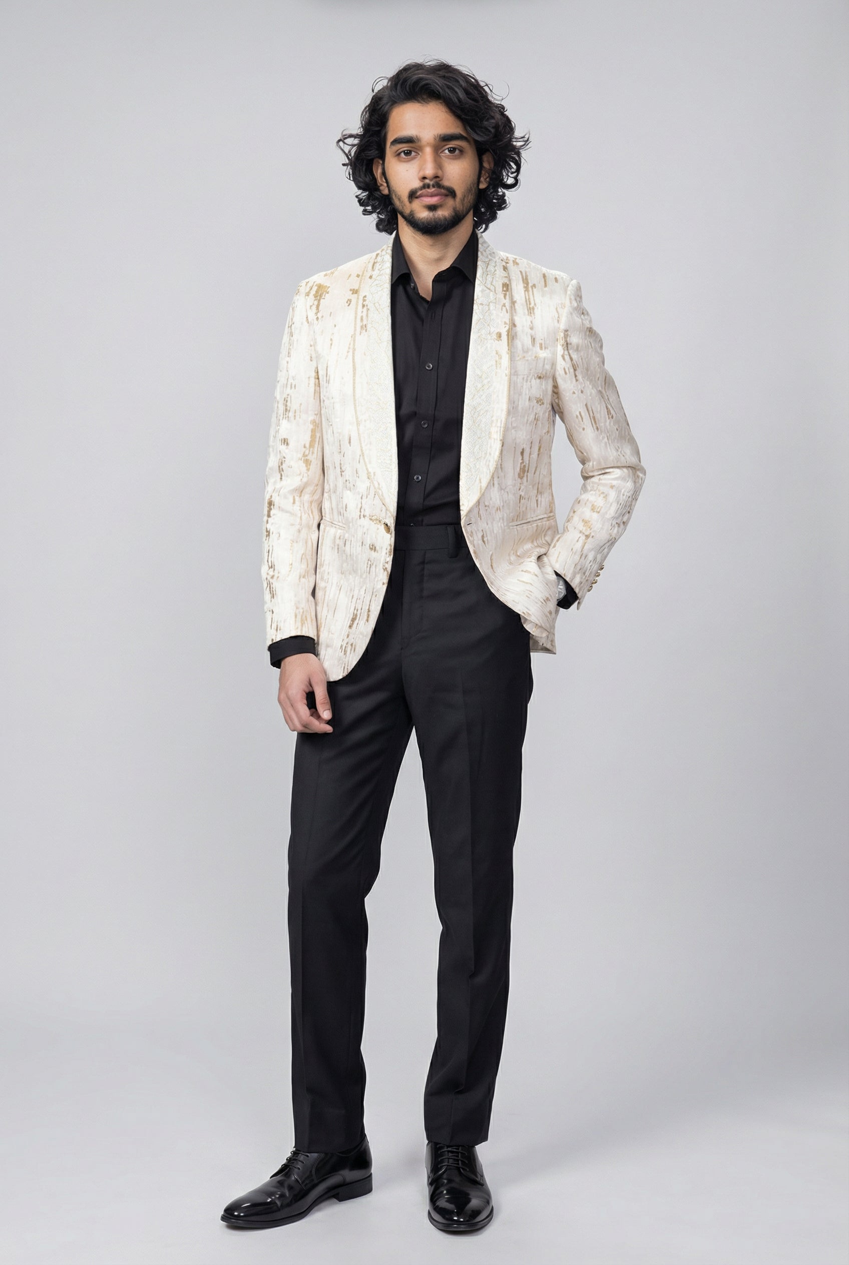 Men’s Slim Fit Cream & Gold Blazer - LEO Front Picture