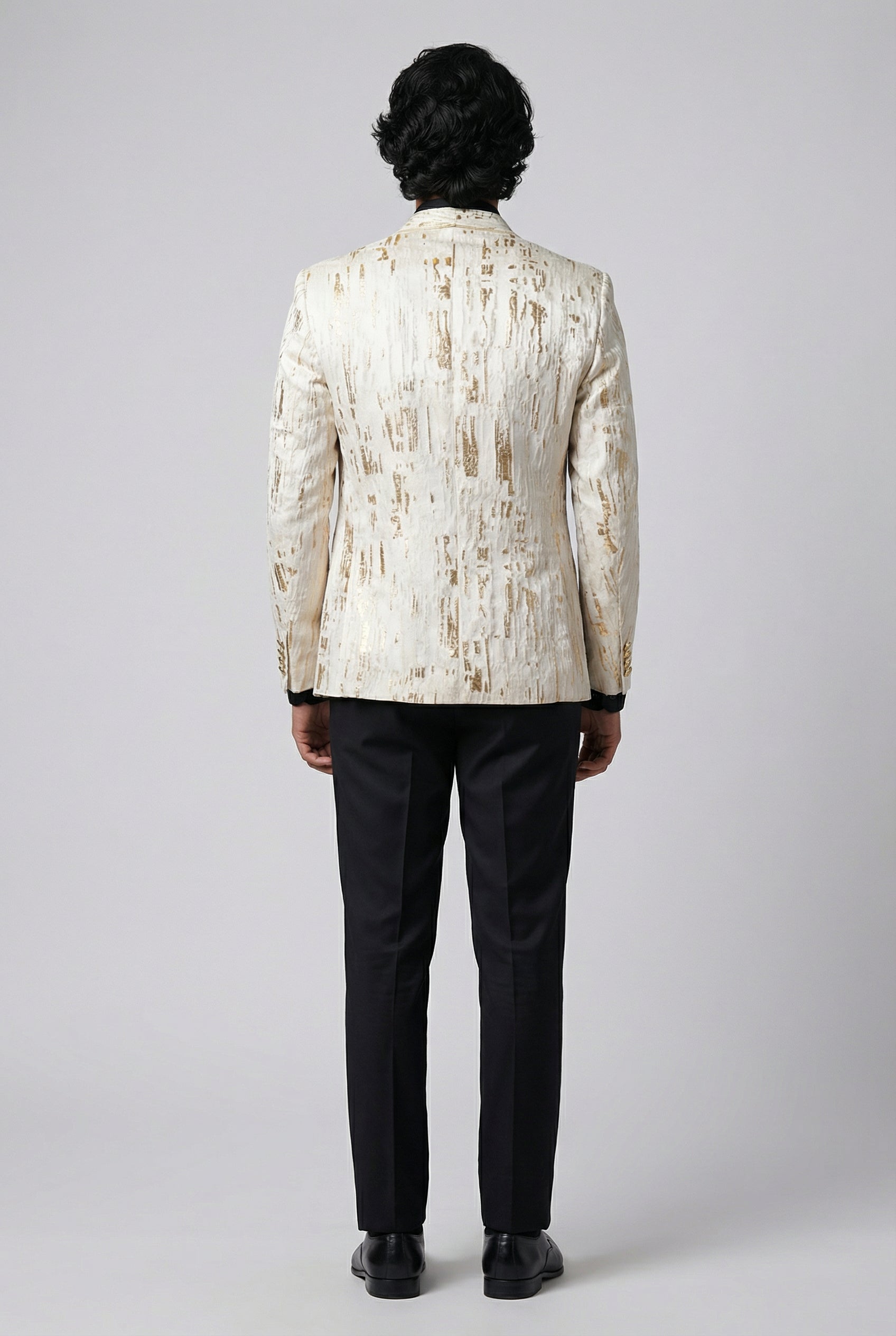 Men’s Slim Fit Cream & Gold Blazer - LEO Back Picture