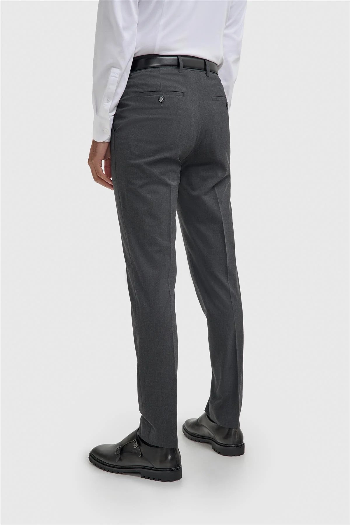 Men’s Slim Fit Formal Dress Trousers - Malibu - Charcoal Grey Back Picture