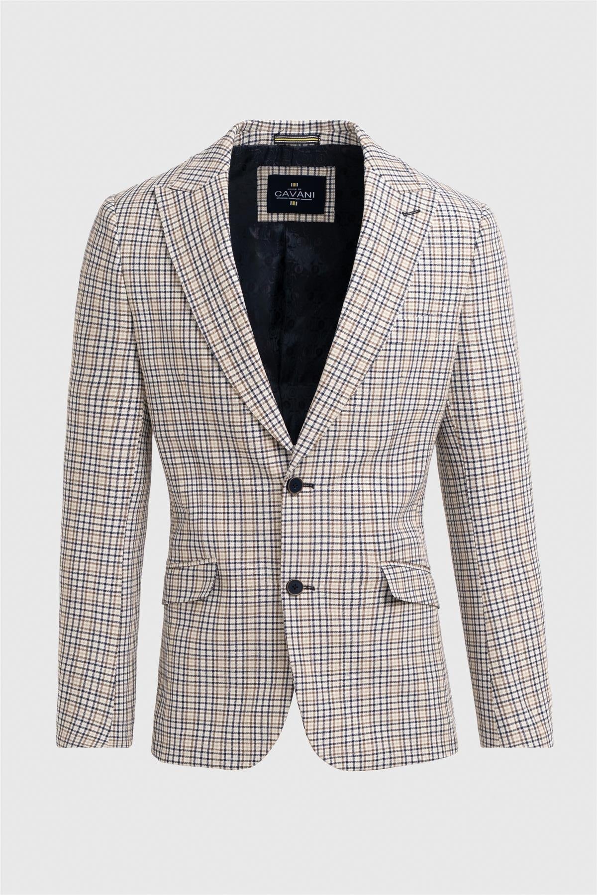 Blazer ajustado de cuadros pequeños para hombre - Ennis - Beige