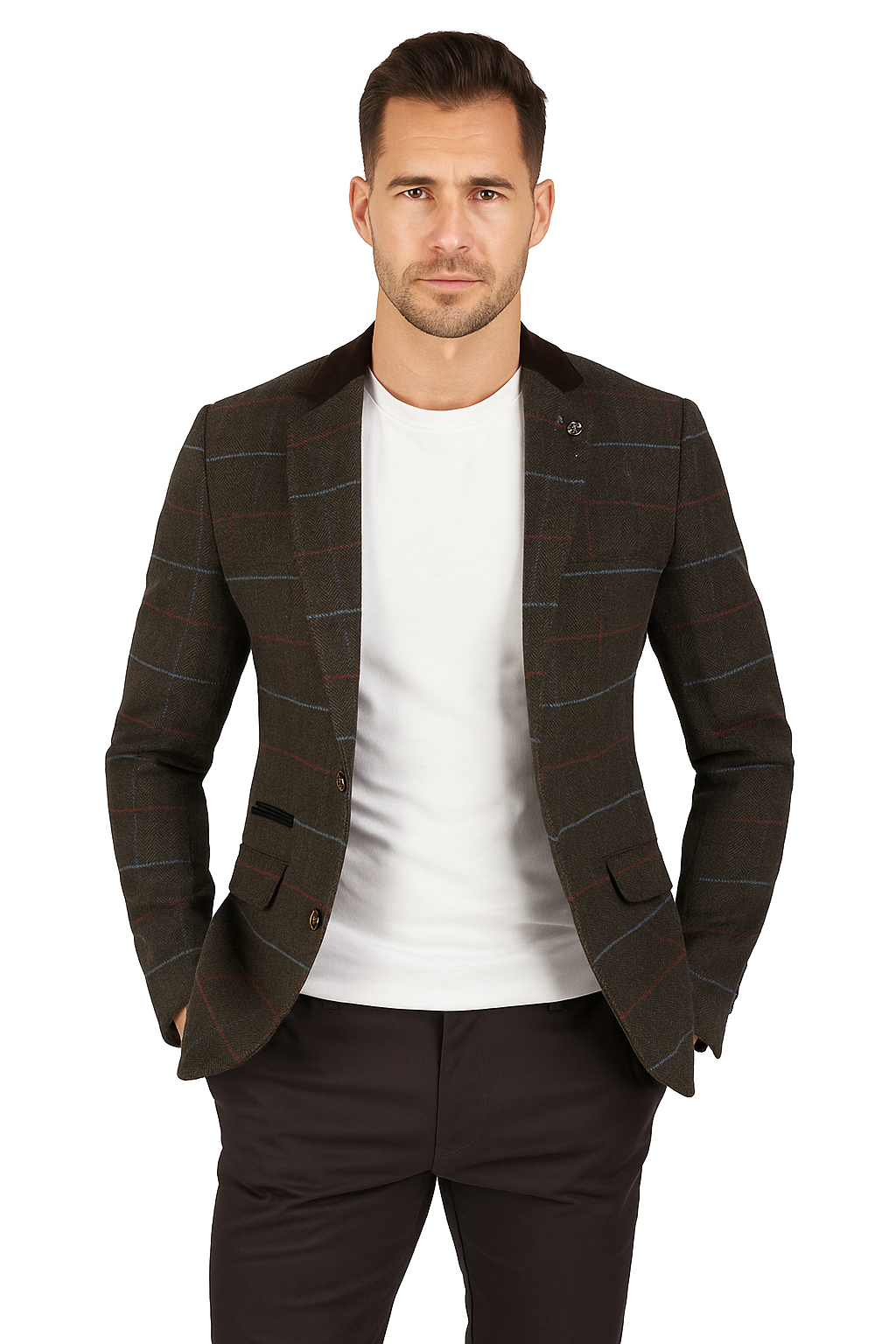 Slim Fit Tweed-Blazer mit Fischgrätenmuster für Herren – Tommy Brown