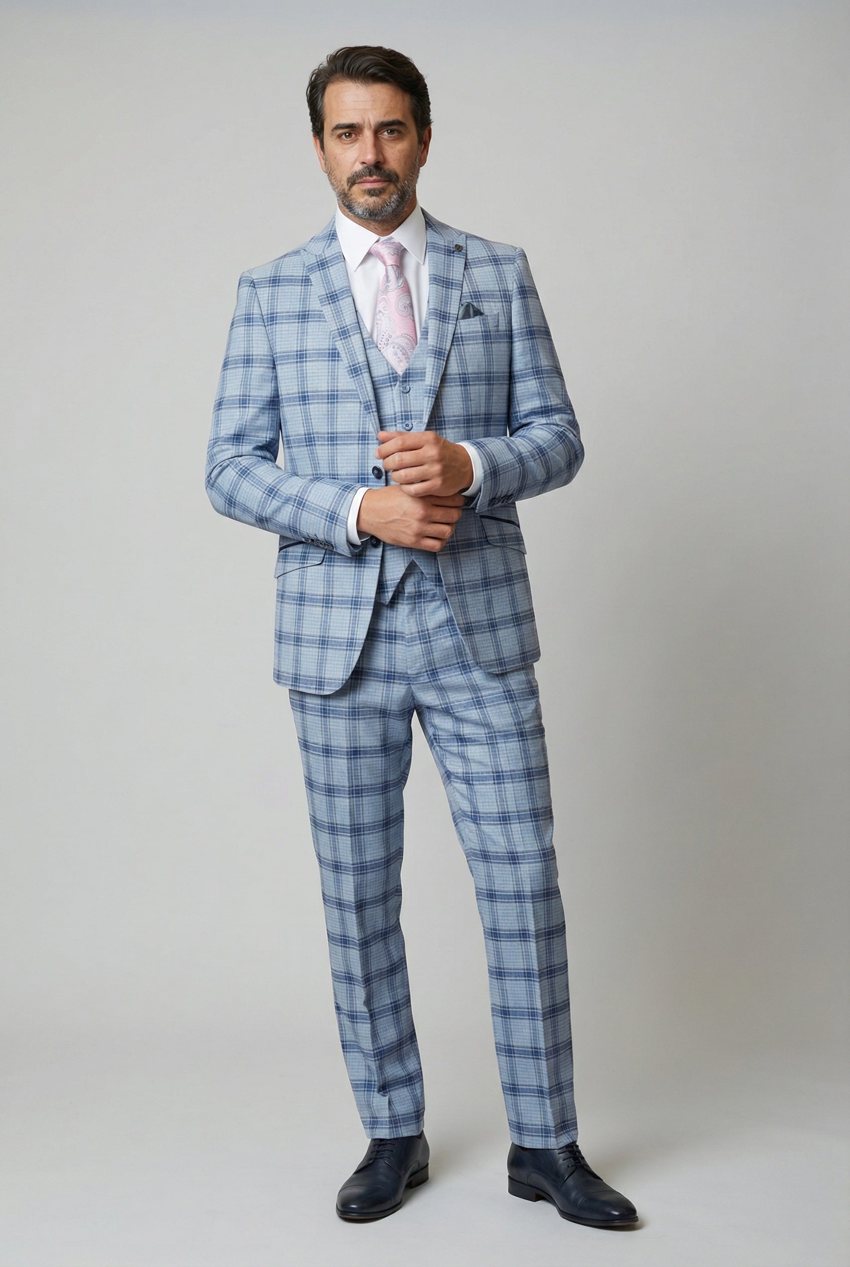 Traje azul de corte ajustado para hombre con cuadro ventana - BLAKE - Azul pálido