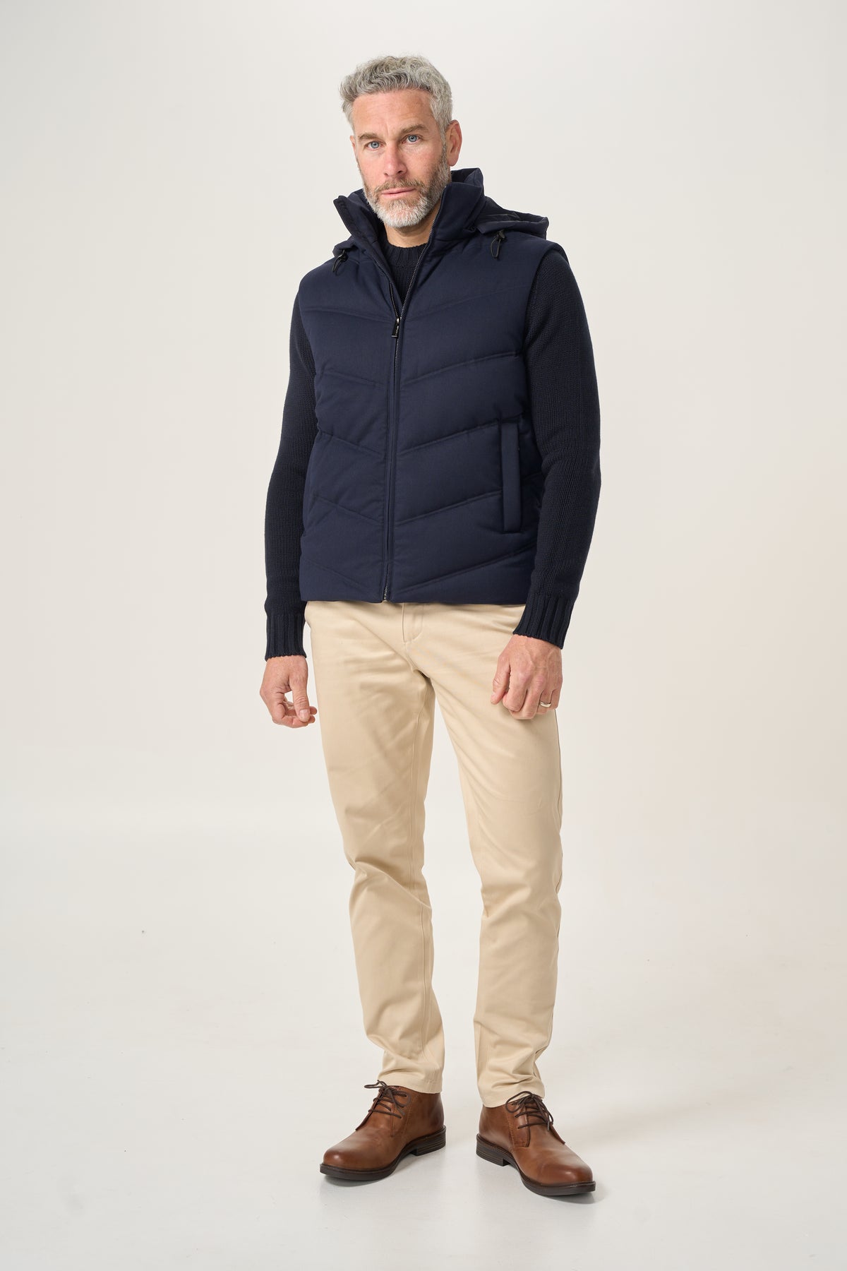 Men's Smart Casual Hooded Hybrid Gilet – Cavani Mattian Navy Model Front Picture