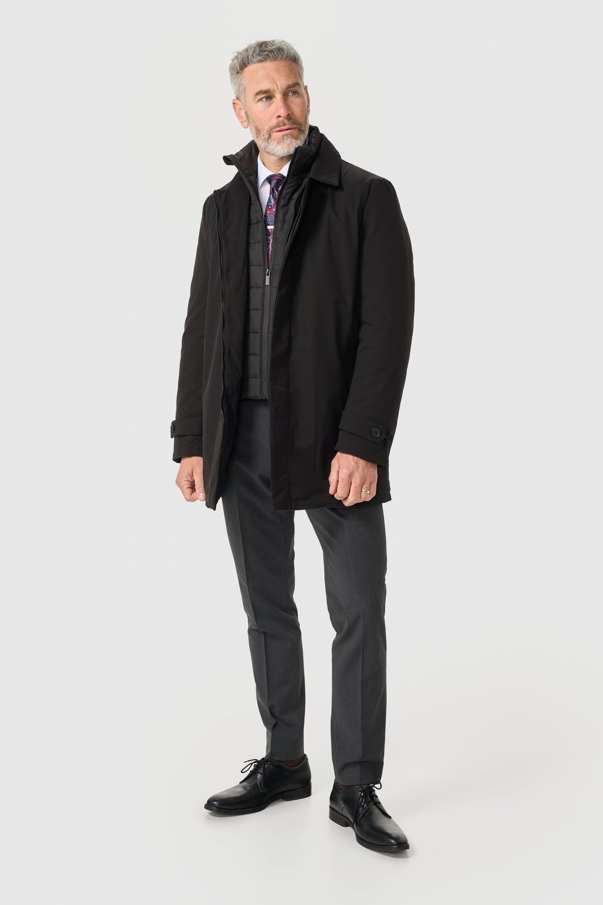 Men’s Smart Padded Long Winter Coat – Cavani Clayton Black Model Front Picture