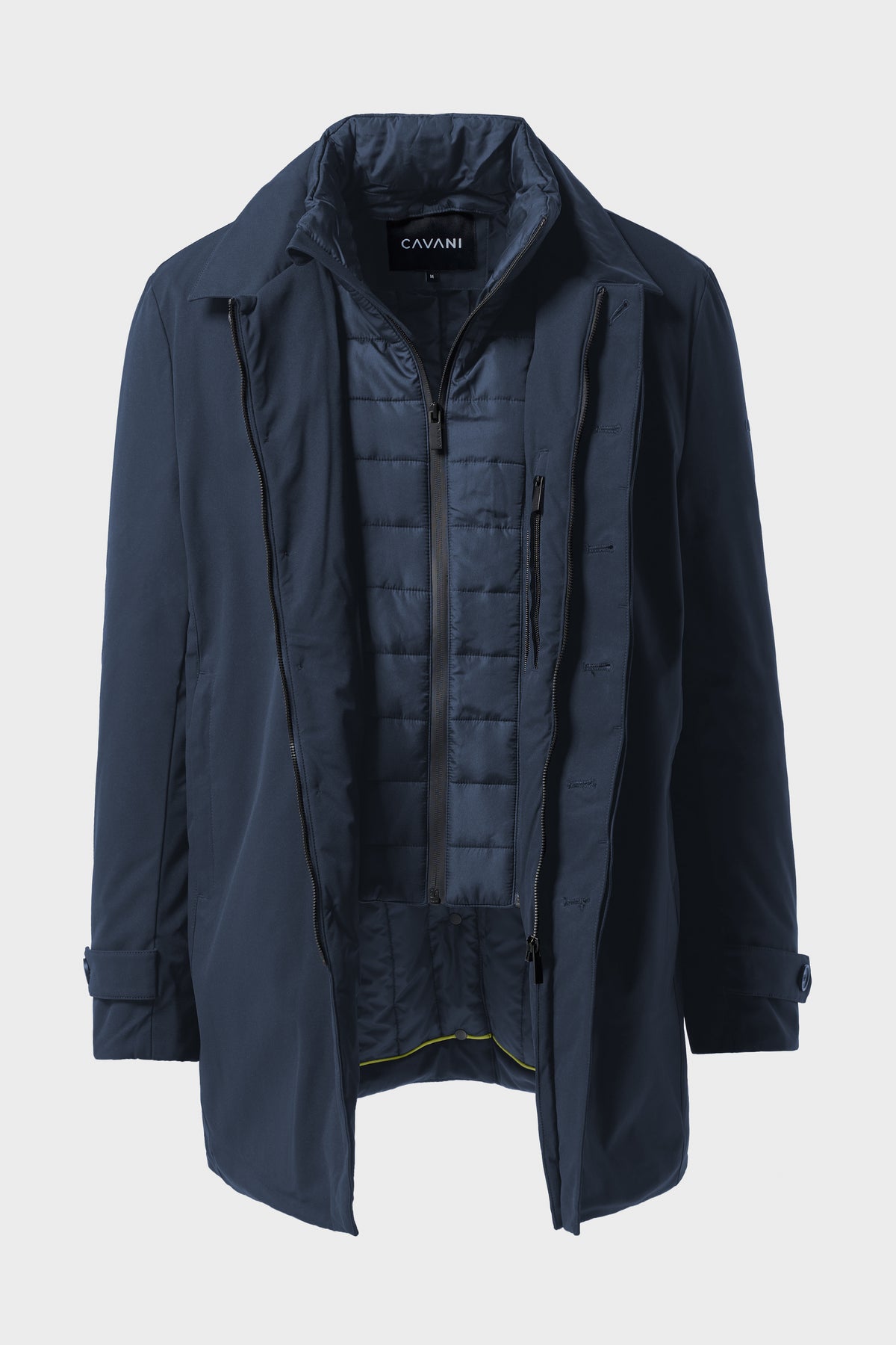 Men’s Smart Padded Long Winter Coat – Cavani Clayton Navy Front Open Picture