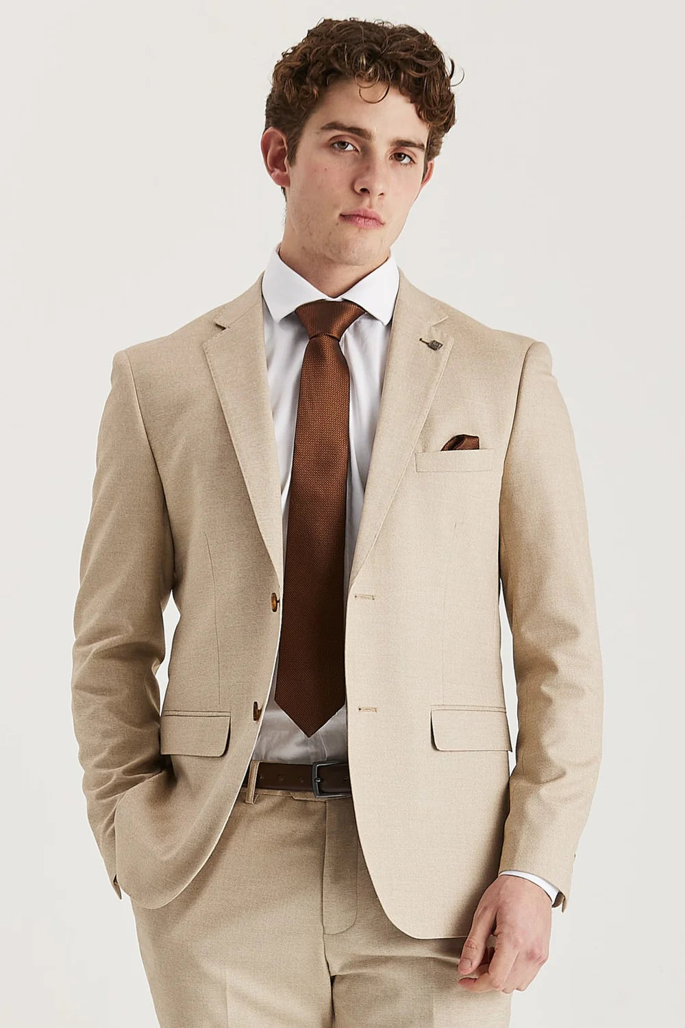 Men’s 3-Piece Tailored Fit Formal Suit - Belmont - Beige Model Picture