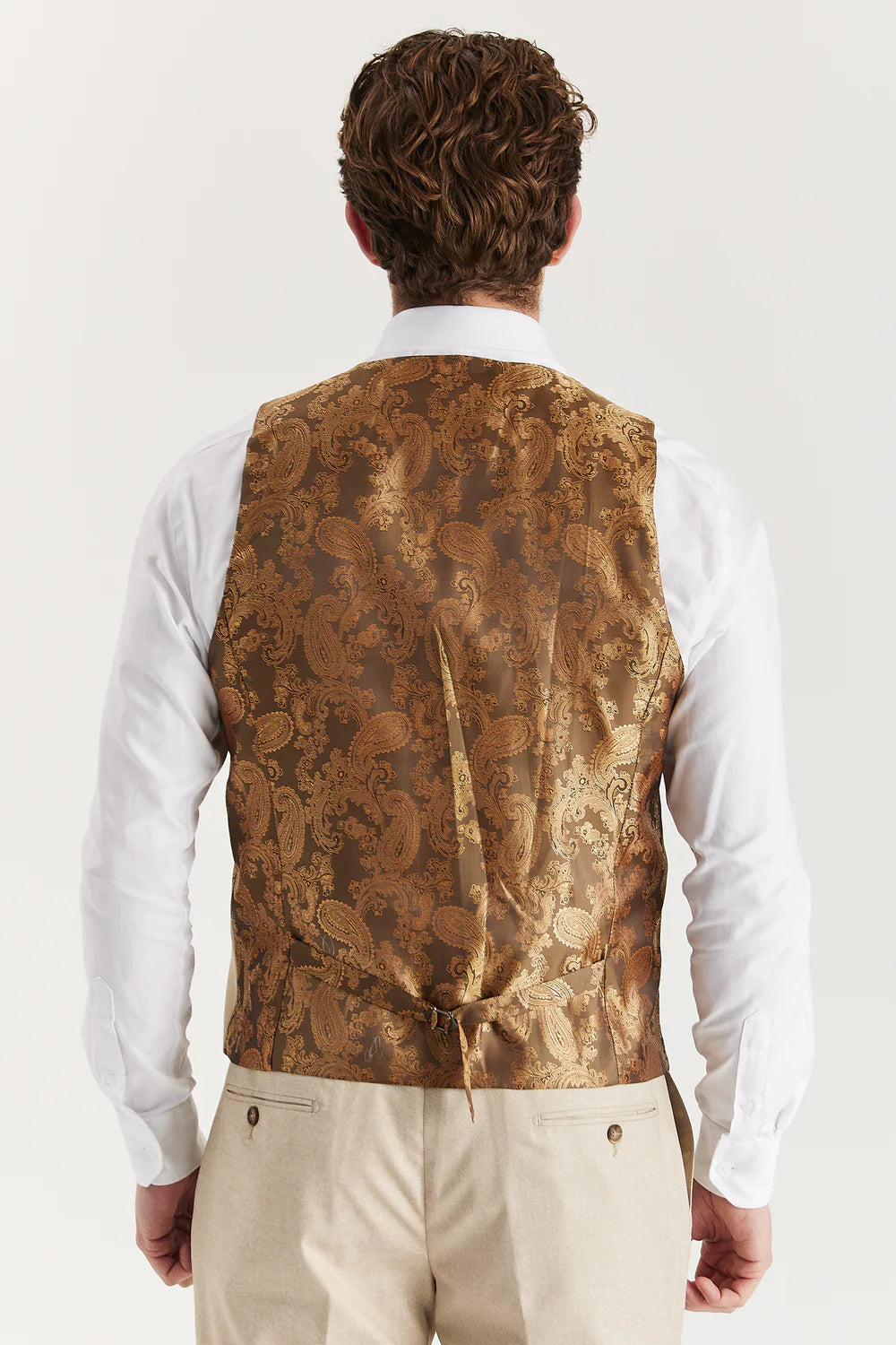 Men’s 3-Piece Tailored Fit Formal Suit - Belmont - Beige Waistcoat Back Picture