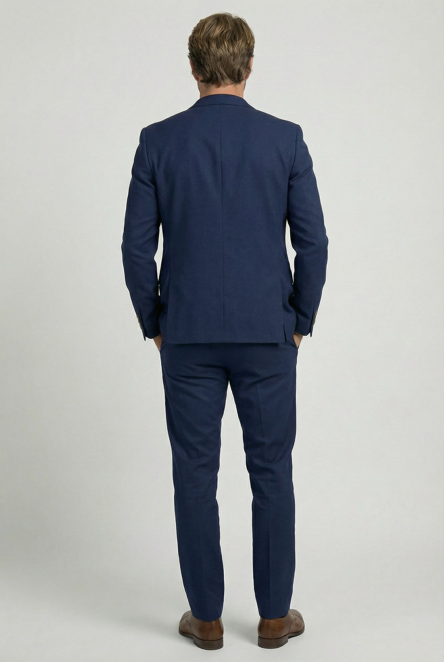 Men’s Tailored Fit Formal Suit Jacket - Belmont - Navy Model Back Picture