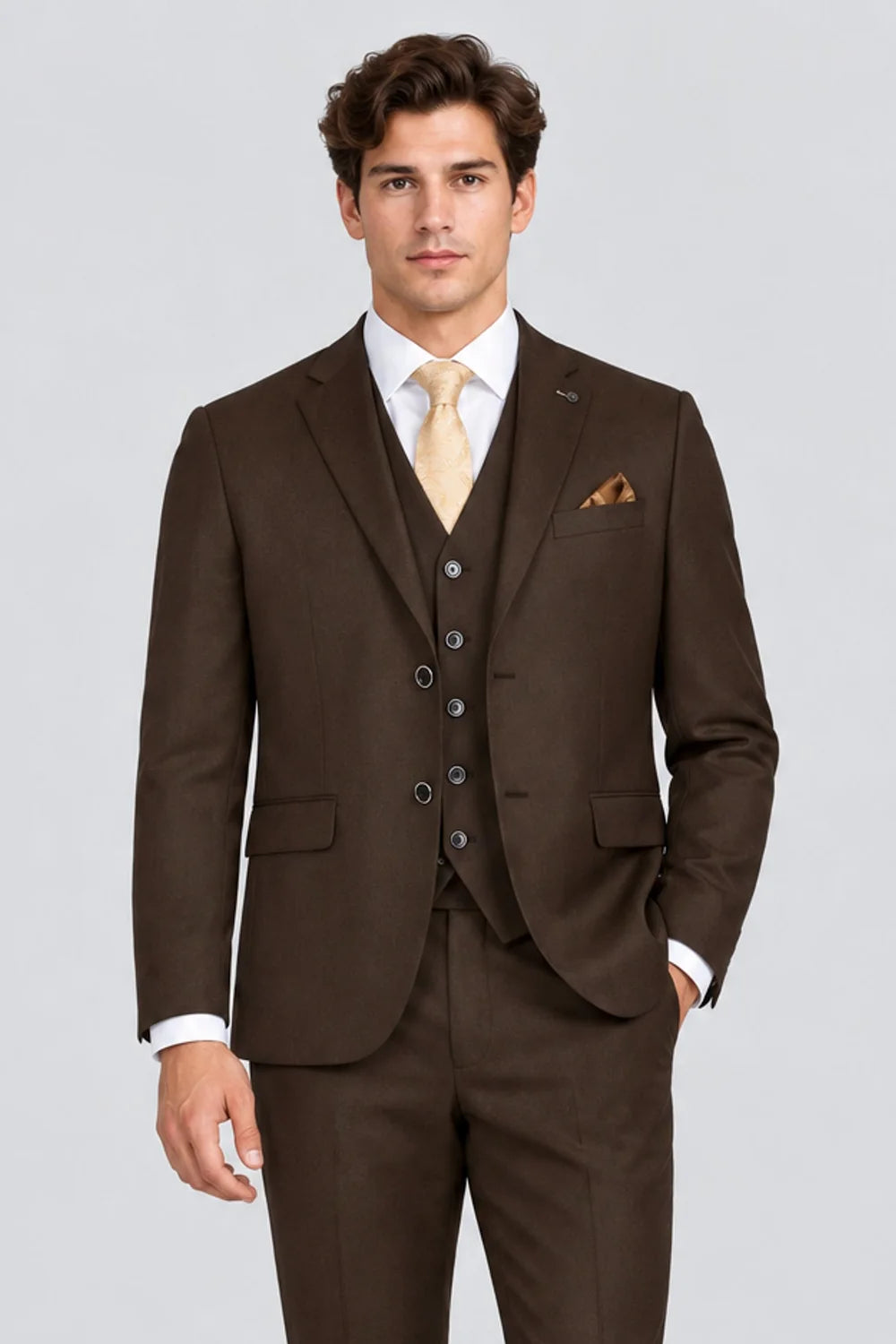 Men’s 3-Piece Tailored Fit Formal Suit - Paul Andrew Belmont Brown