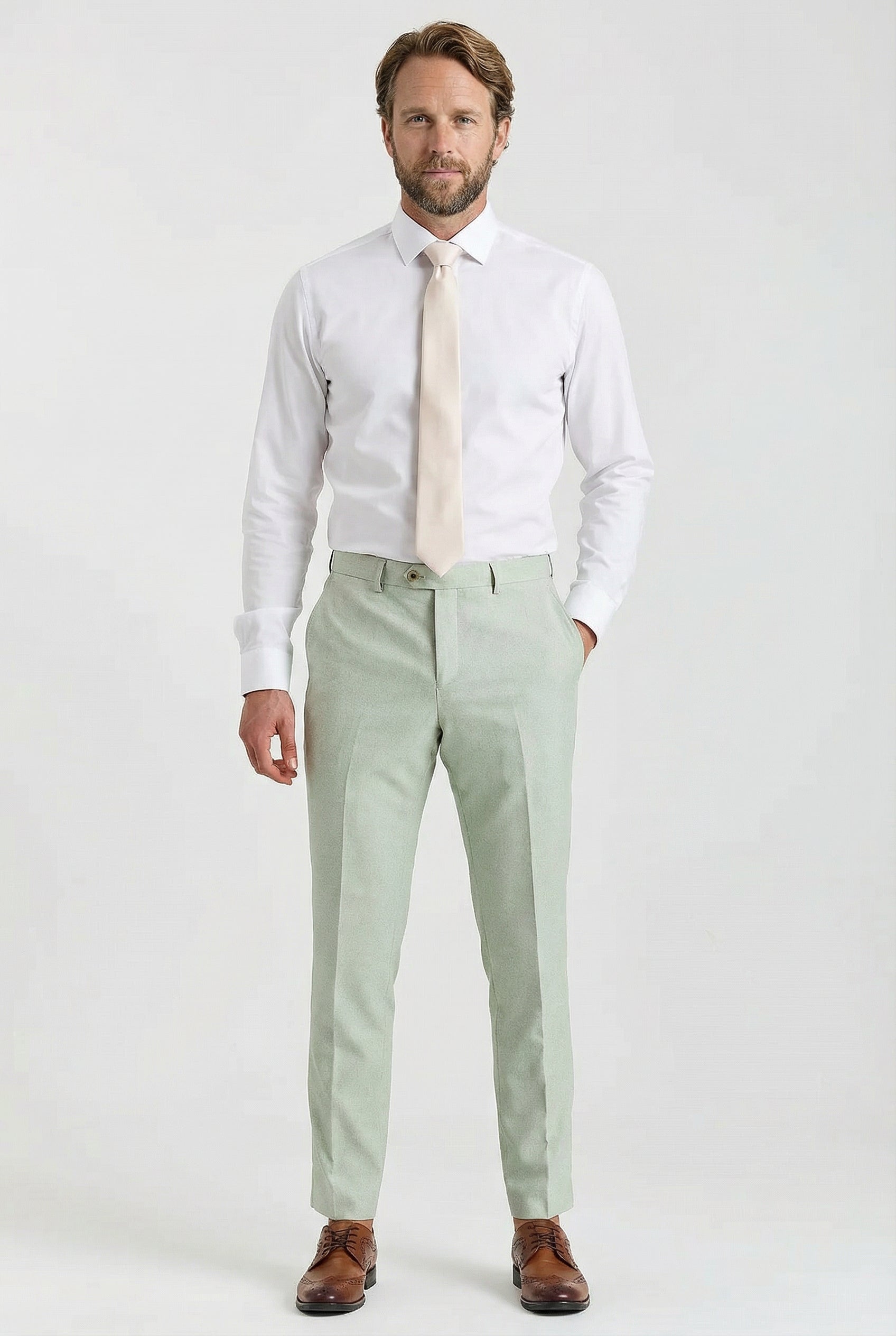 Men’s Tailored Fit Formal Trousers - Belmont - Sage Green Model Picture