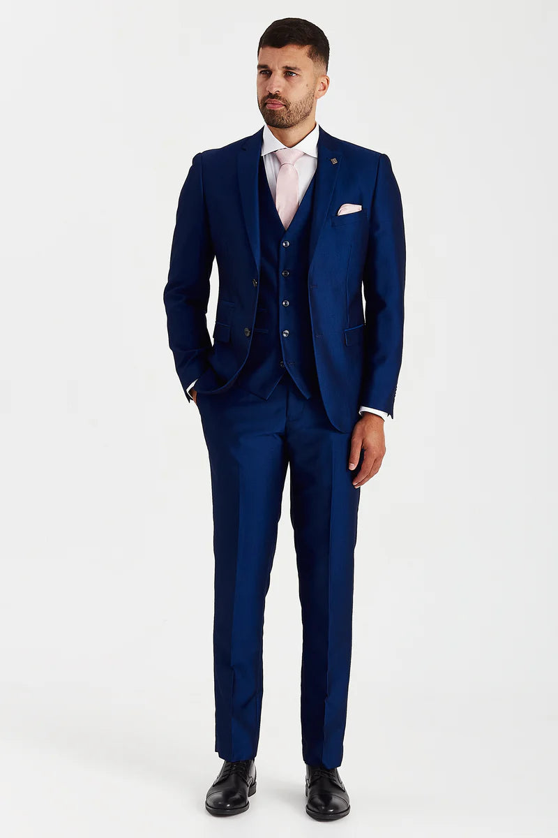 Men's Tailored Fit Sheen Effect Blue Suit - KINGSLEY - Royal Blue Front Picture