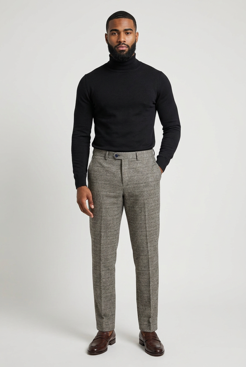 Men’s Textured Check Slim Fit Formal Trousers - Style ASCARI BROWN