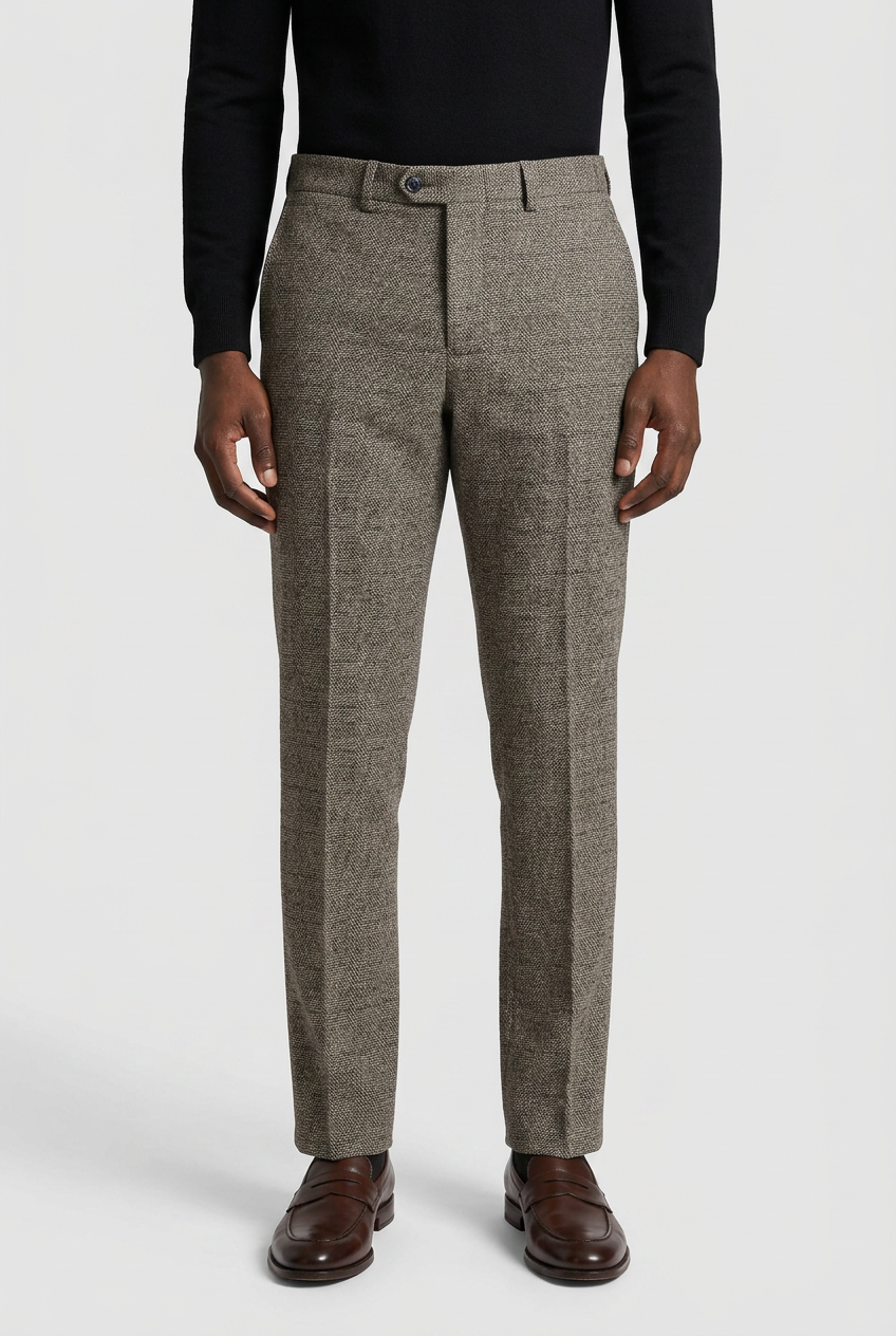 Men’s Textured Check Slim Fit Formal Trousers - Style ASCARI BROWN