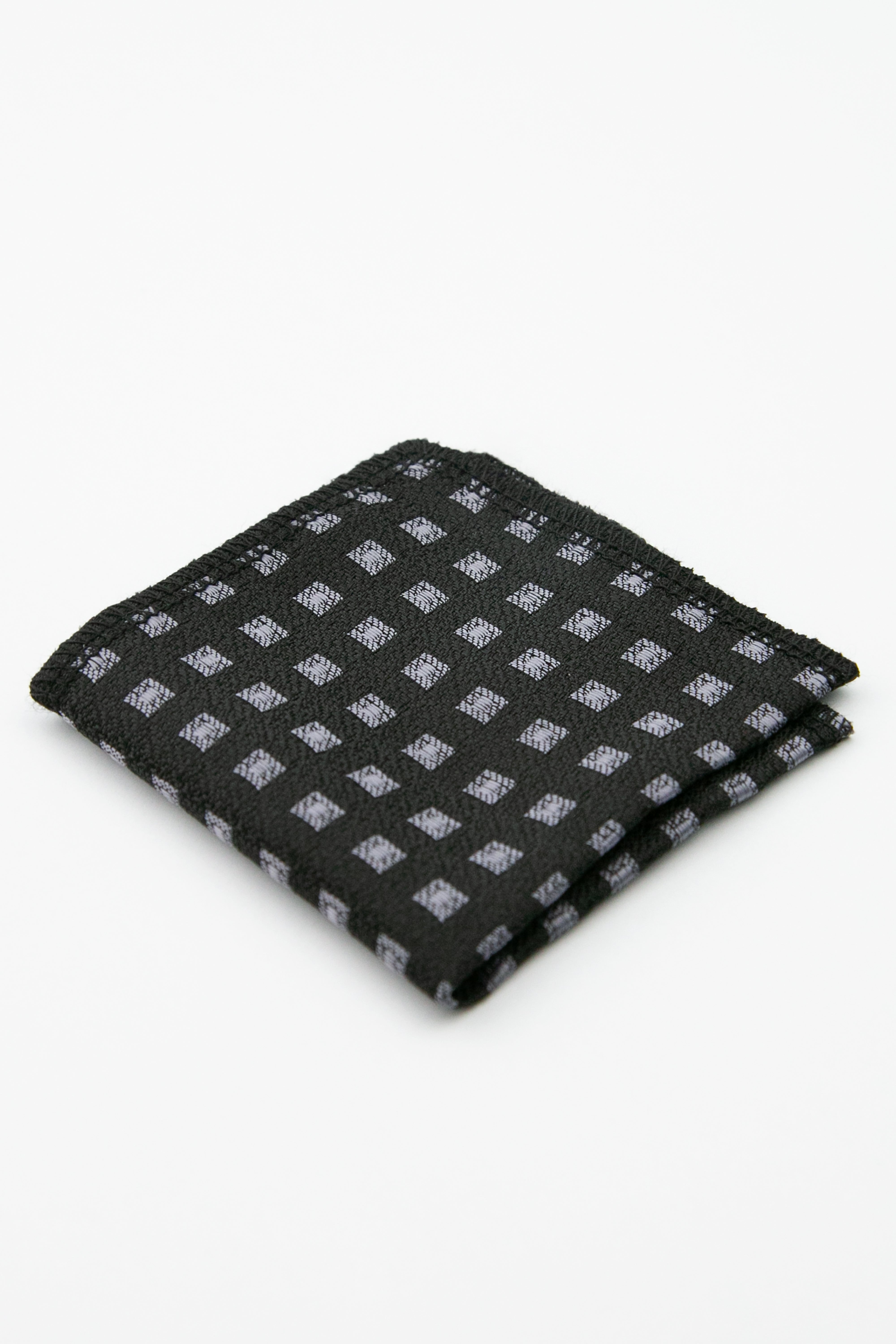 Men’s Textured Diamond Slim Tie & Pocket Square Set - Black Hanky Picture