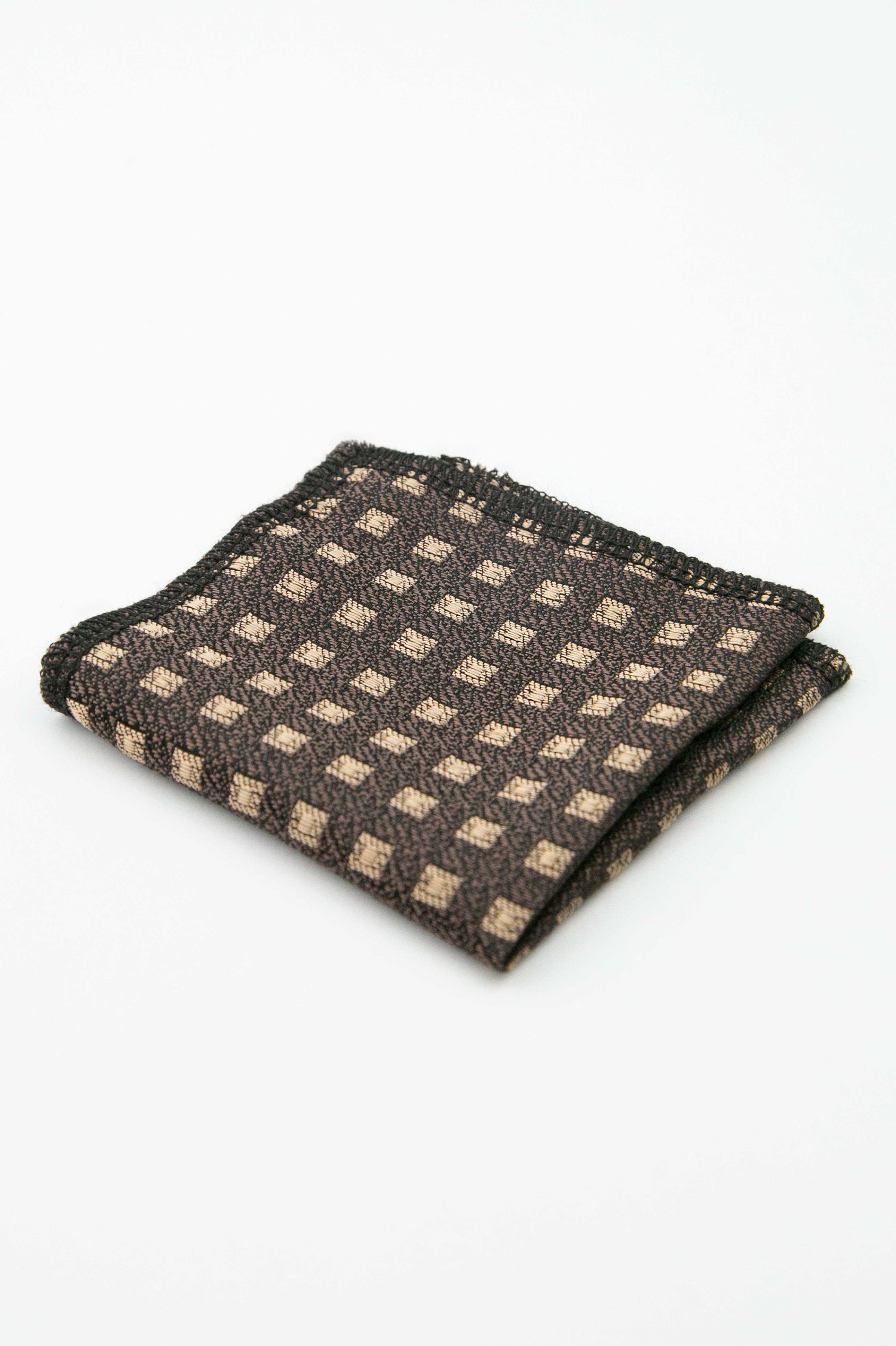 Men’s Textured Diamond Slim Tie & Pocket Square Set - Brown Hanky Picture