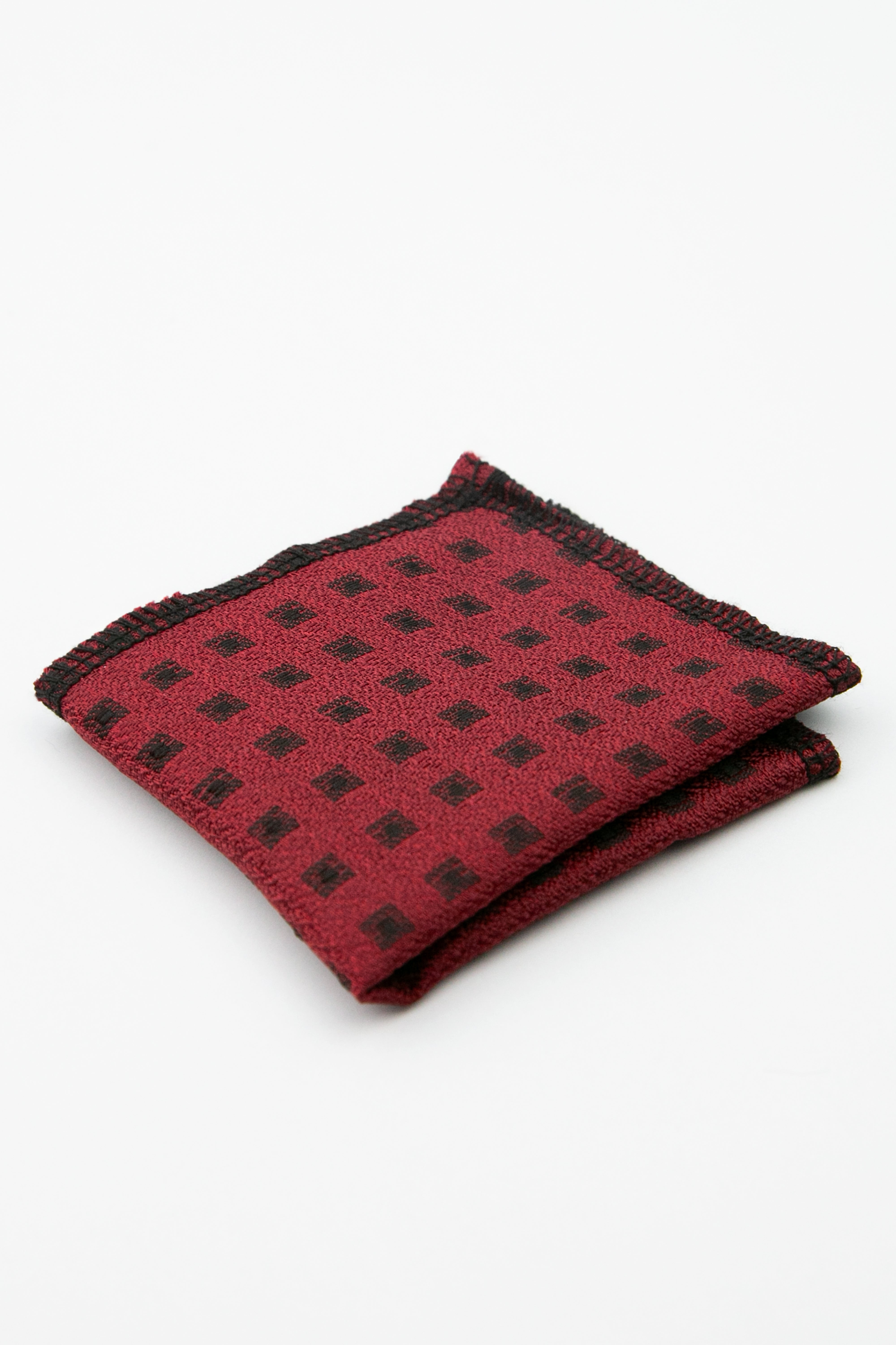 Men’s Textured Diamond Slim Tie & Pocket Square Set - Burgundy Hanky Picture