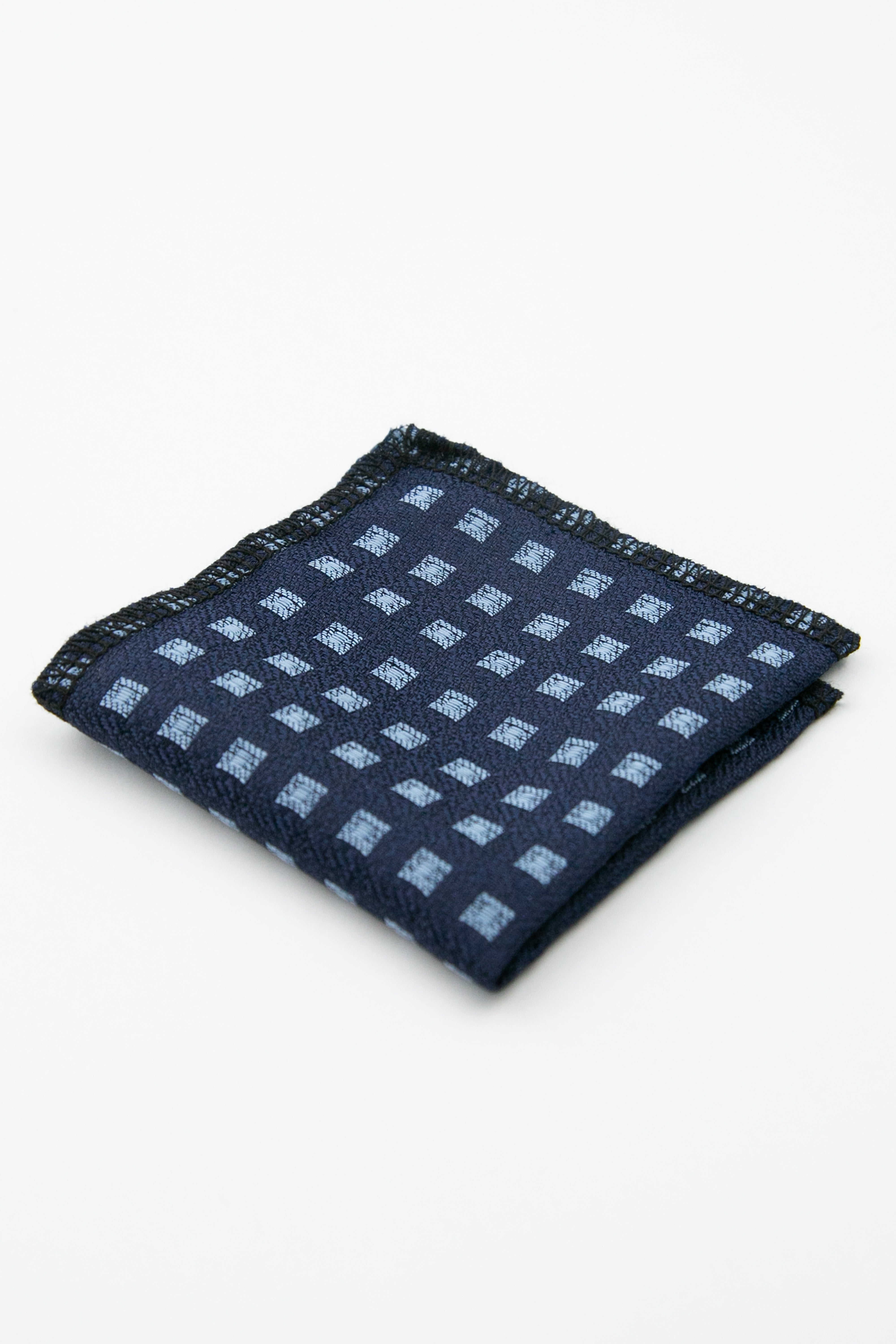 Men’s Textured Diamond Slim Tie & Pocket Square Set - Navy Blue Hanky Picture
