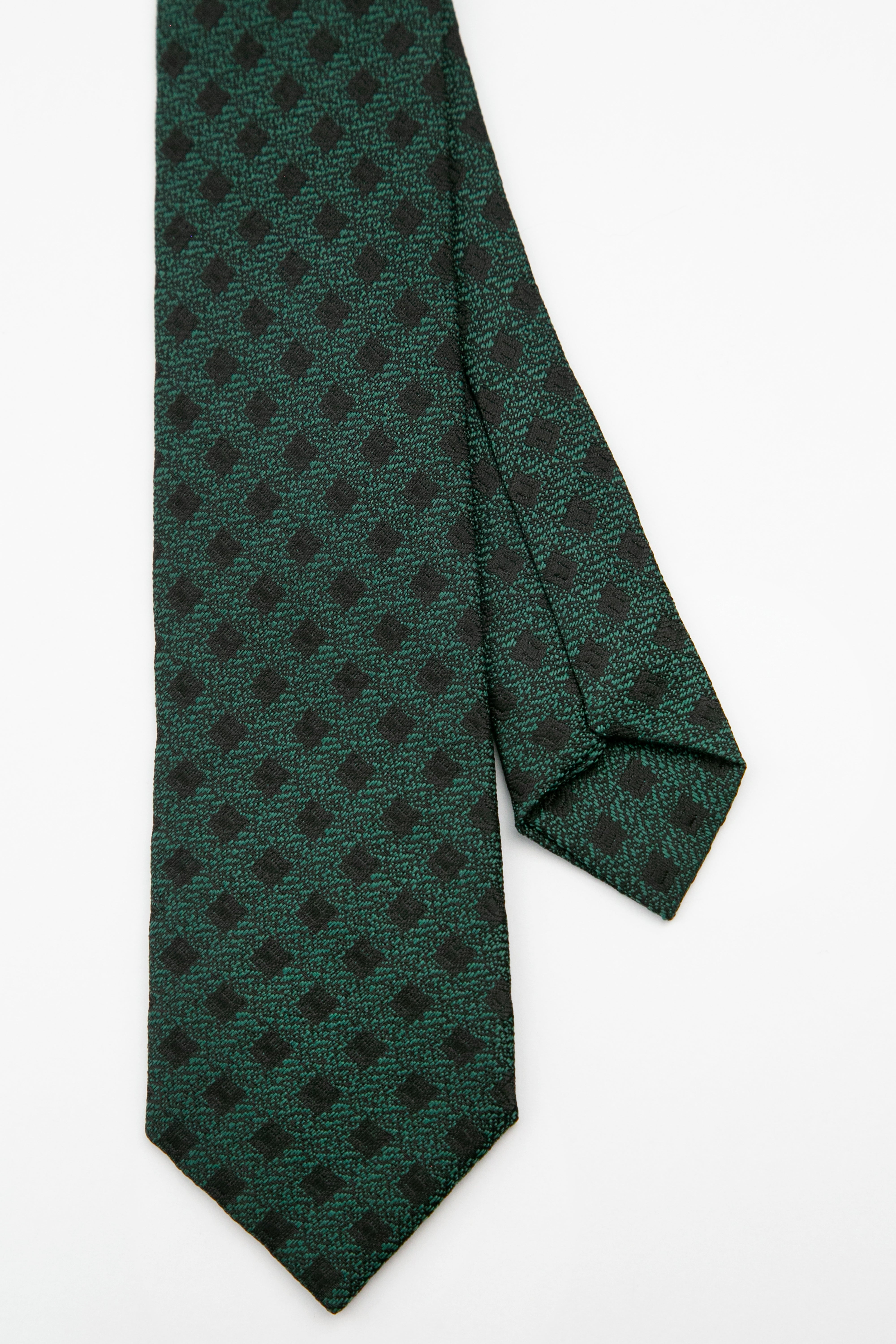 Men’s Textured Diamond Slim Tie & Pocket Square Set - Sage Green Front and Back Picture