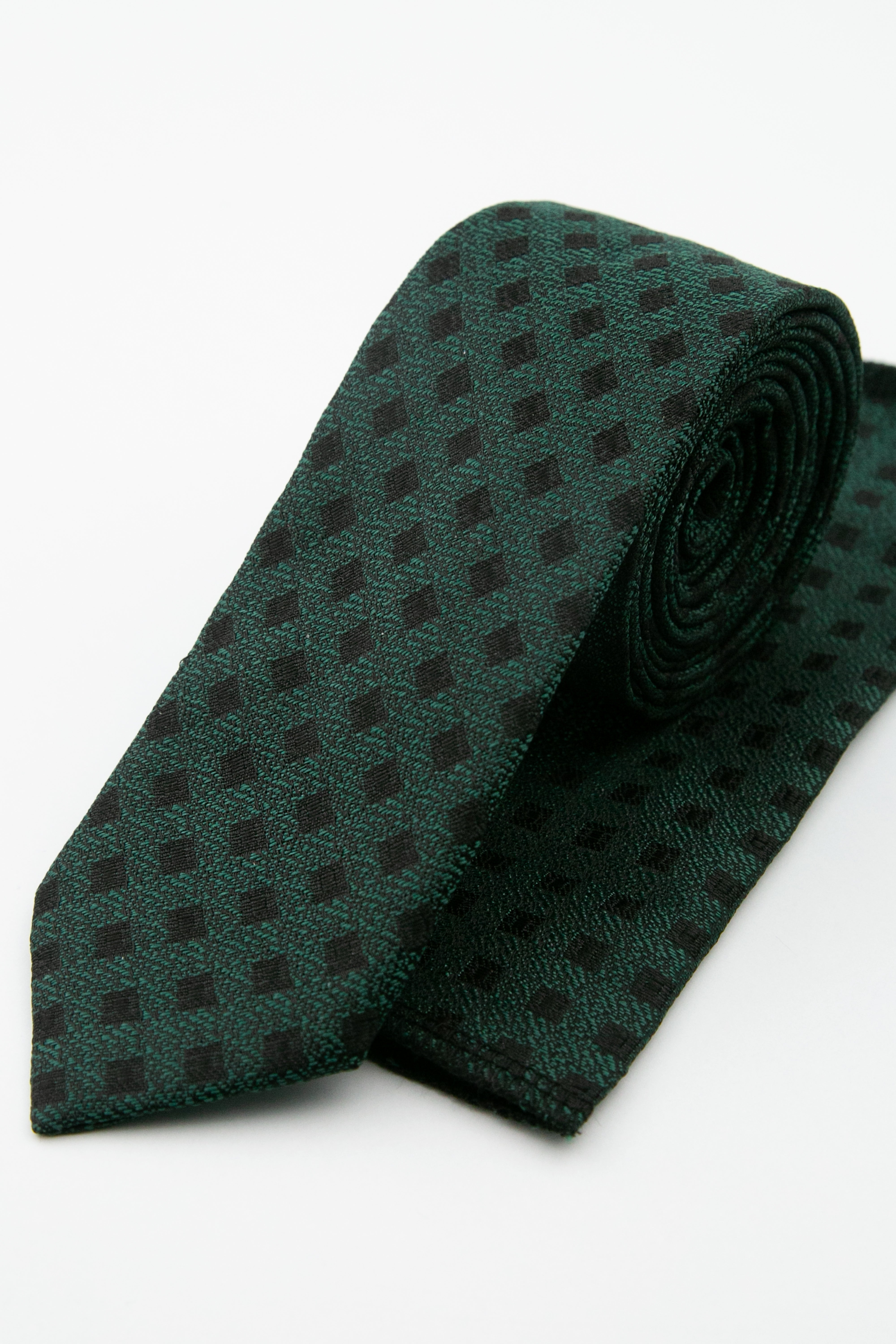 Men’s Textured Diamond Slim Tie & Pocket Square Set - Sage Green Set Picture