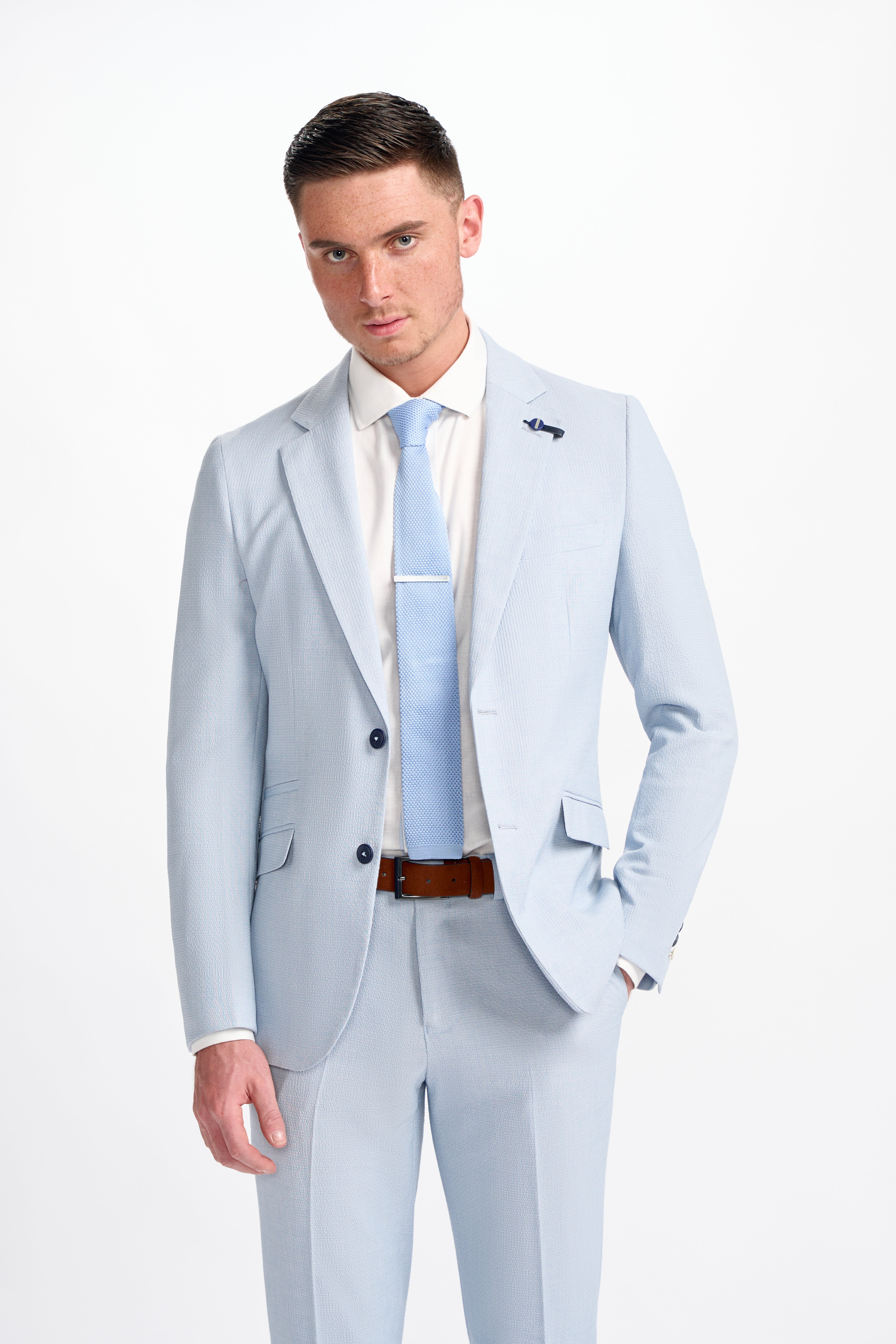 Men’s Textured Slim Fit Suit Jacket– SIREN - Sky Blue