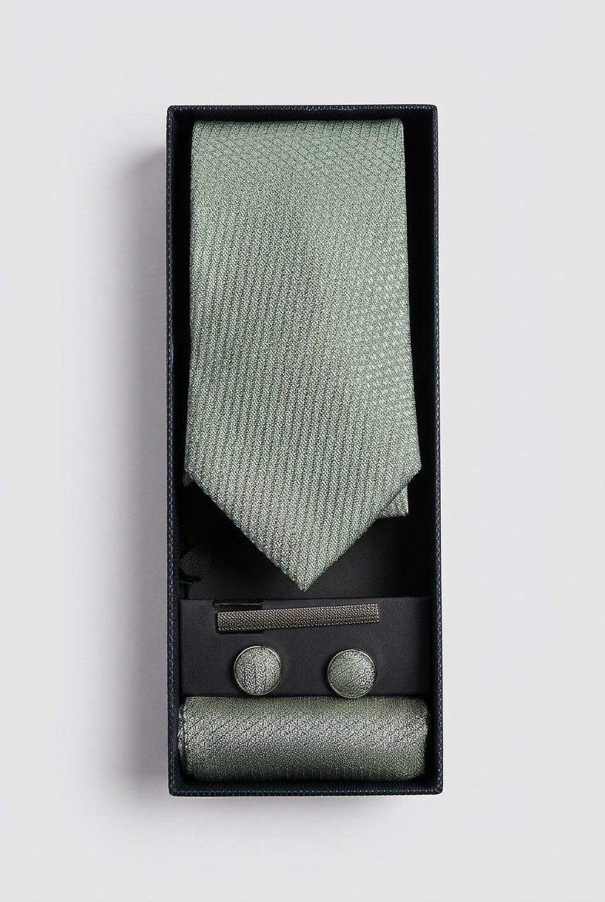 Men’s Textured Slim Tie 3-Piece Set - Sage Green