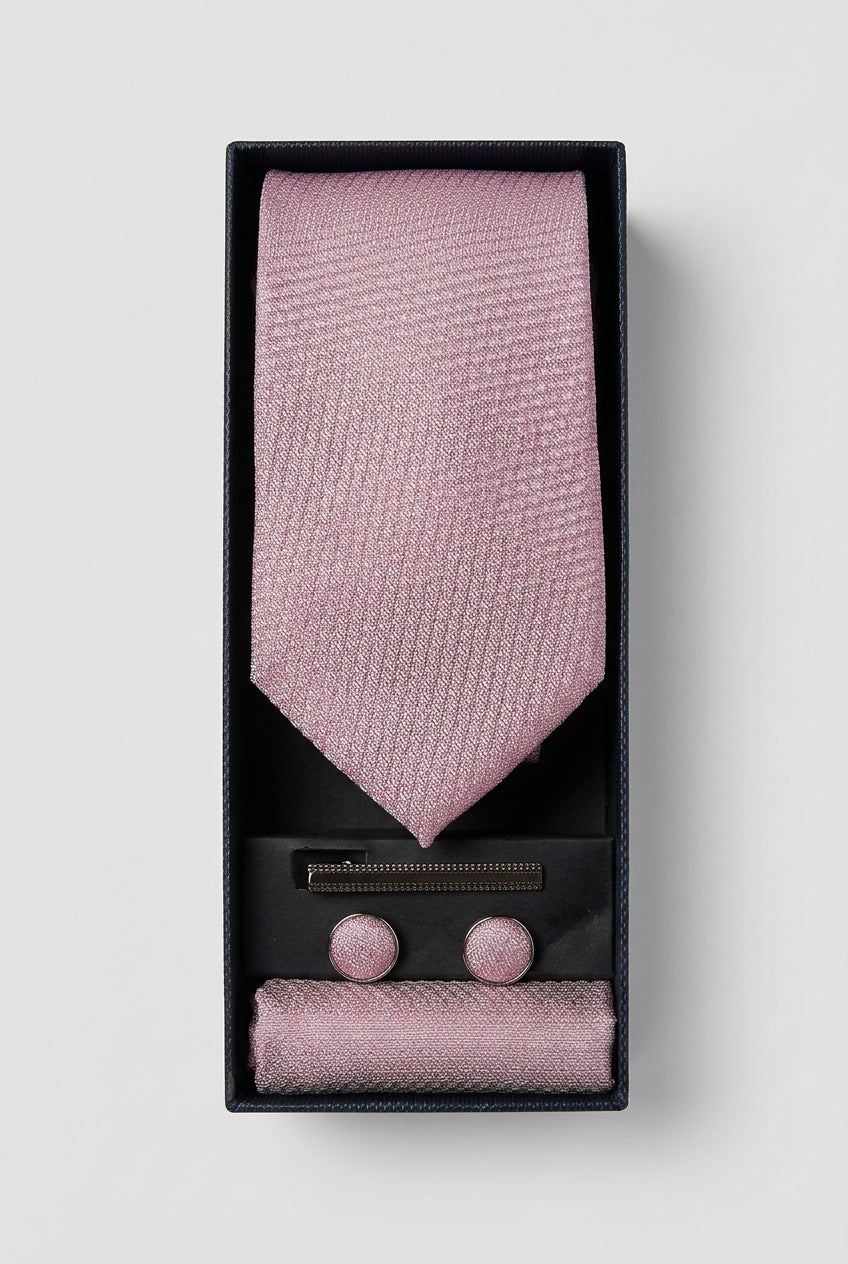 Conjunto de 3 piezas con corbata delgada texturizada para hombre - Rosa claro