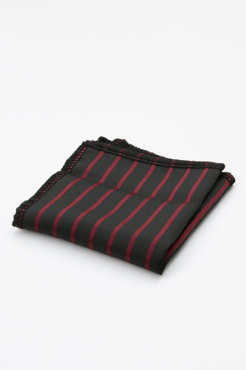 Men’s Textured Striped Slim Tie & Pocket Square Set in Burgundy Henkie Picture