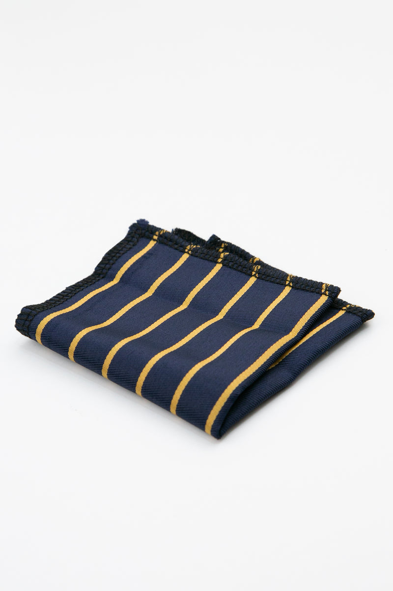 Men’s Textured Striped Slim Tie & Pocket Square Set in Navy&Gold Henkie Picture