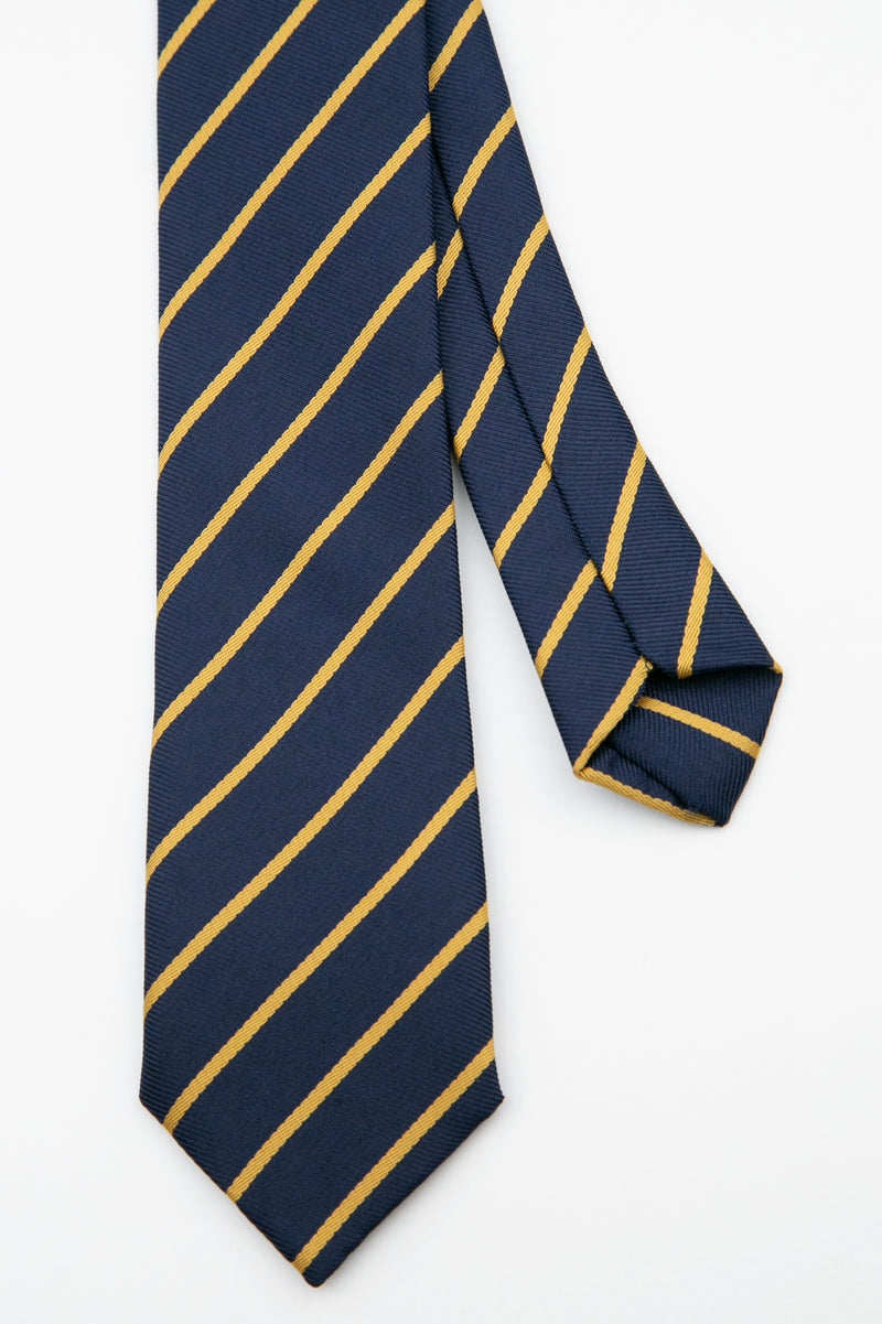 Men’s Textured Striped Slim Tie & Pocket Square Set in Navy&Gold Tie Front Picture
