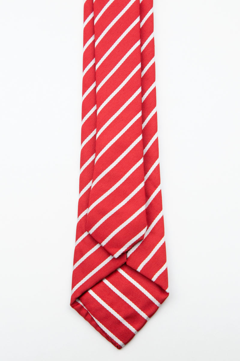 Men’s Textured Striped Slim Tie & Pocket Square Set in Red Tie Back Picture