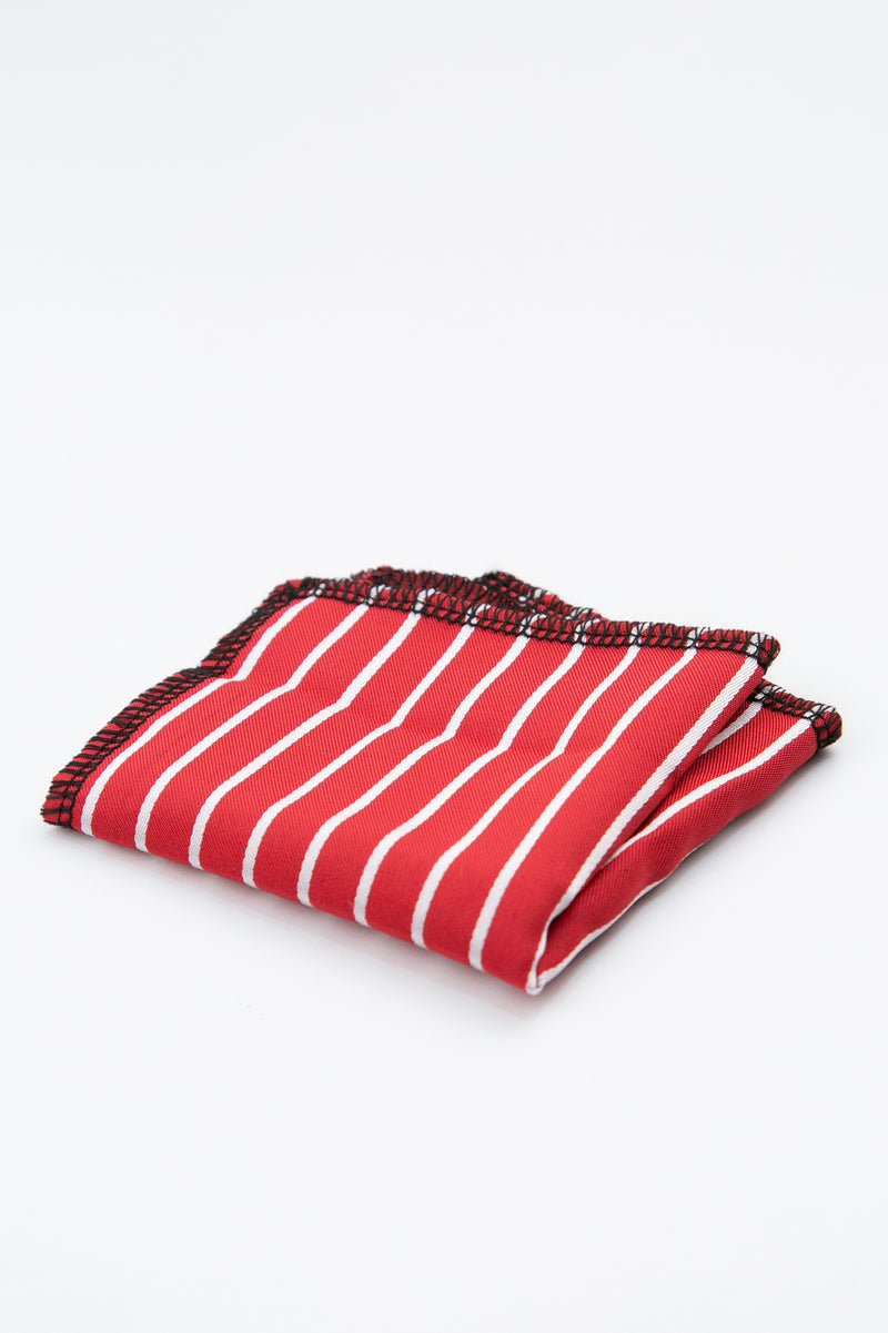 Men’s Textured Striped Slim Tie & Pocket Square Set in Red Henkie Picture