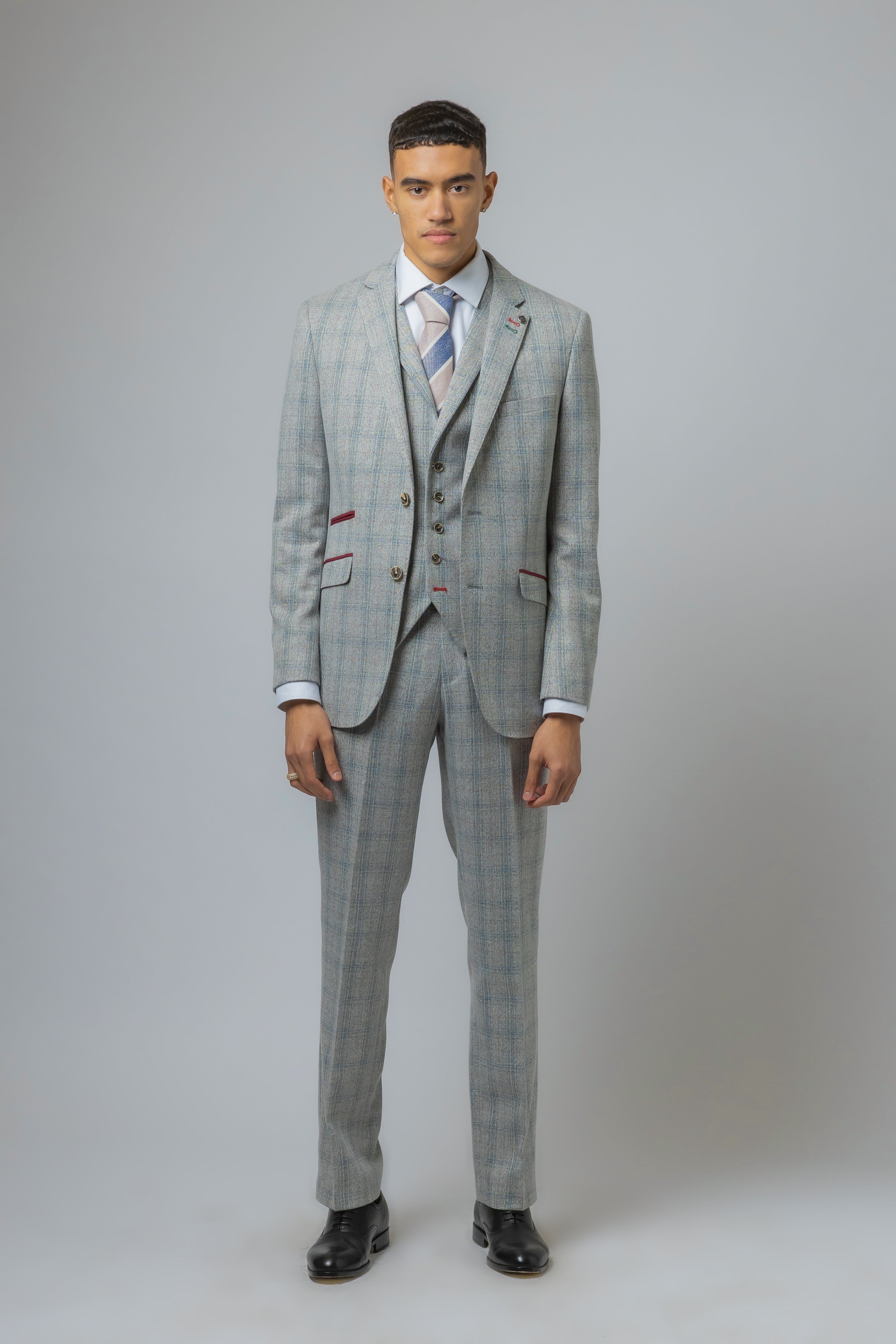 Men's Tweed Check Slim Fit Grey Suit - ANDREW - Grey