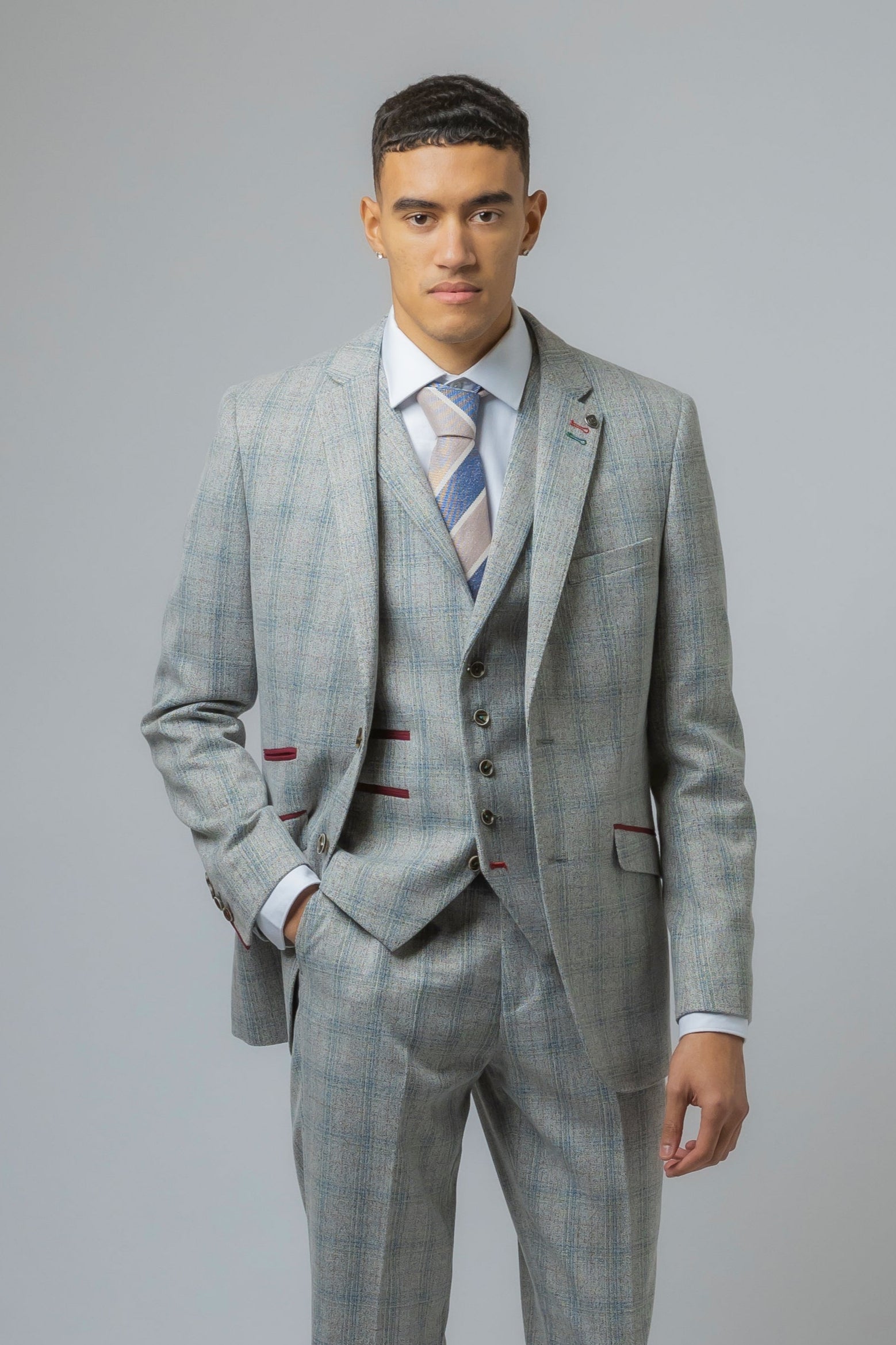 Men's Tweed Check Slim Fit Grey Suit - ANDREW - Grey