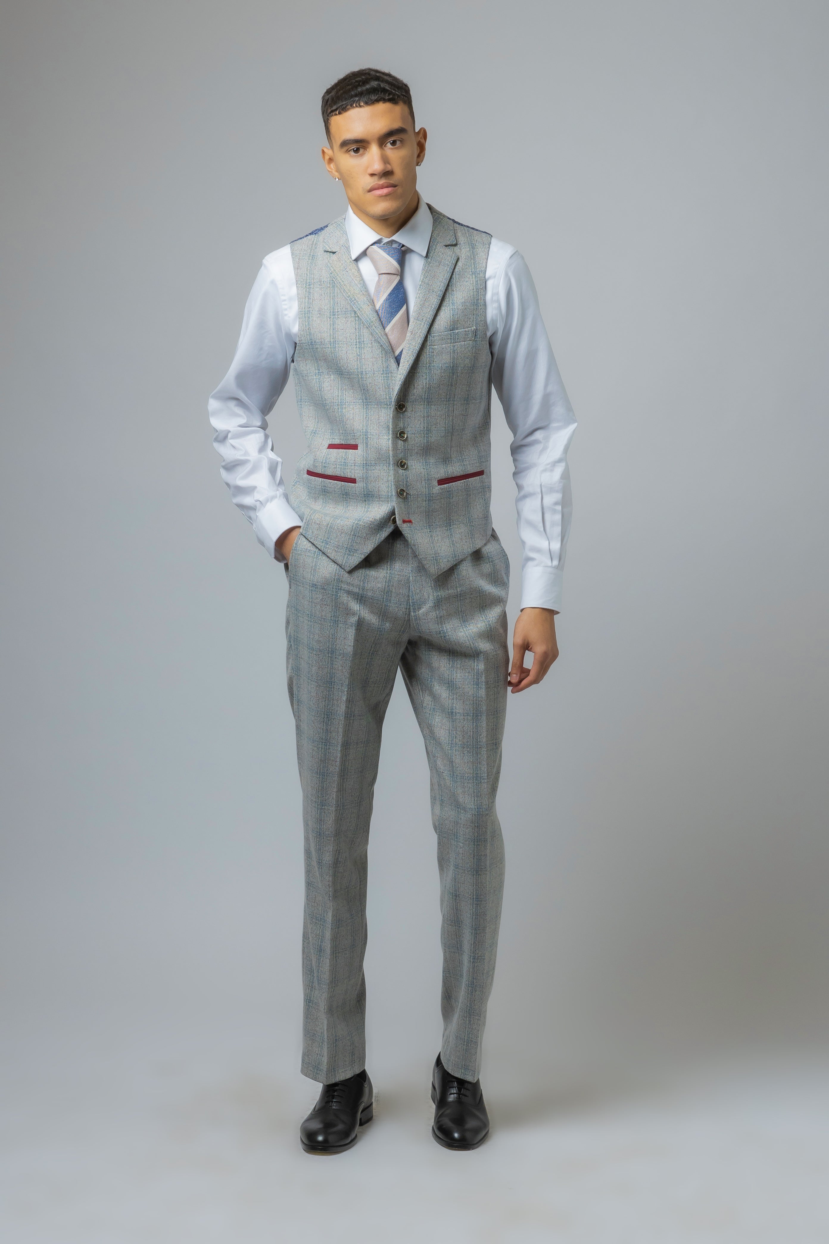Men's Tweed Check Slim Fit Grey Suit - ANDREW - Grey