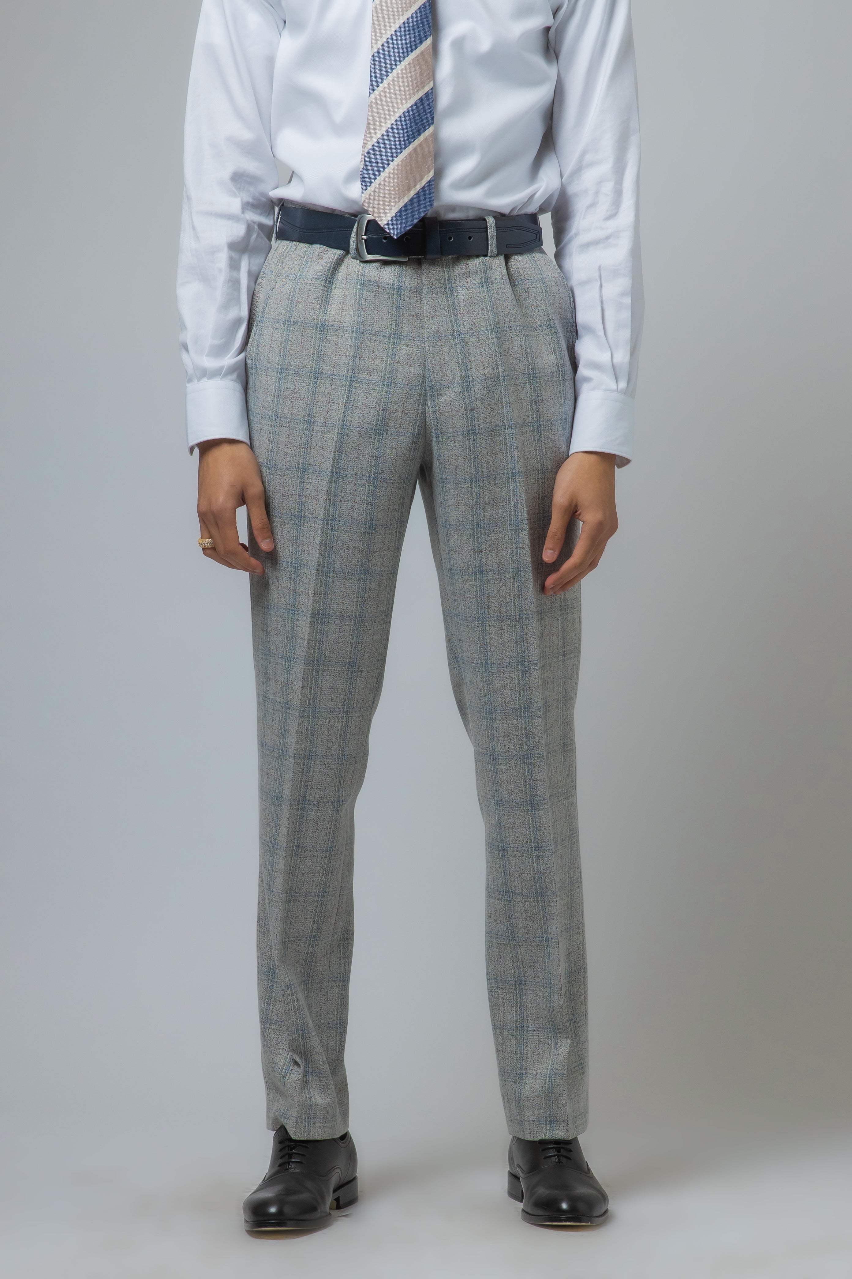 Men's Tweed Check Slim Fit Grey Suit - ANDREW - Grey